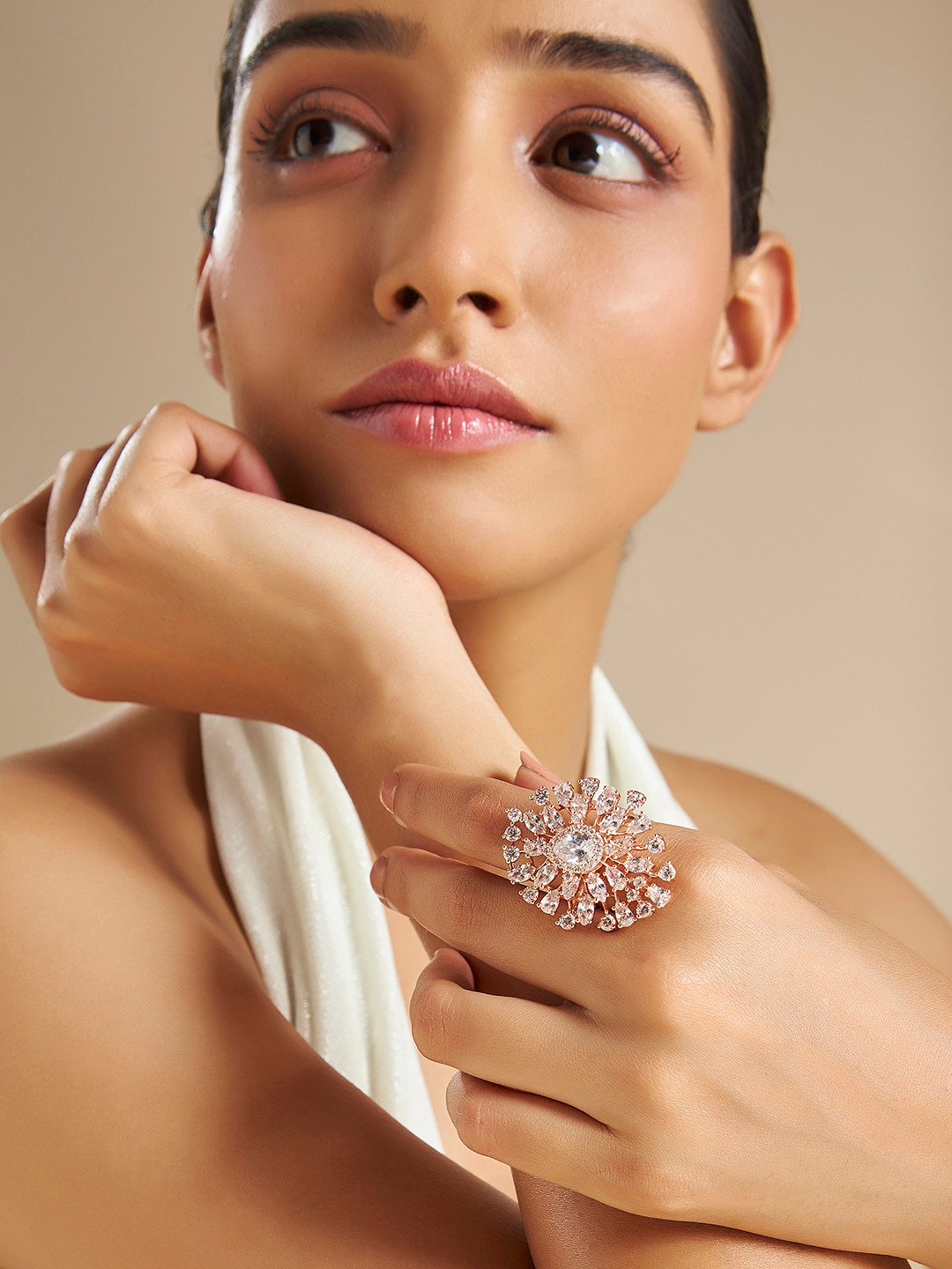 

Kushal's Fashion Jewellery Rose Gold-Plated CZ Studded Finger Ring, White