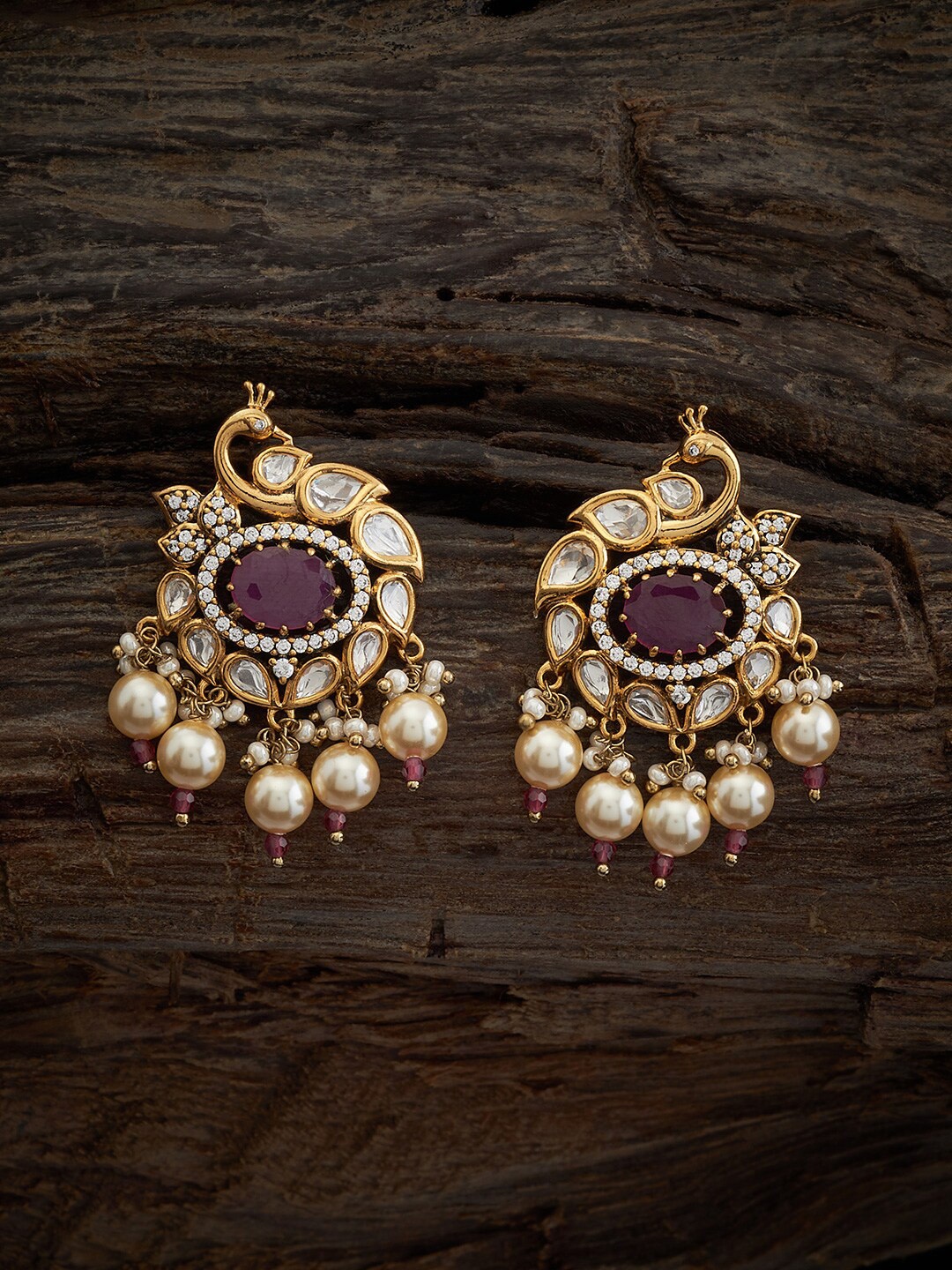 

Kushal's Fashion Jewellery Peacock Shaped Studs Earrings, Red