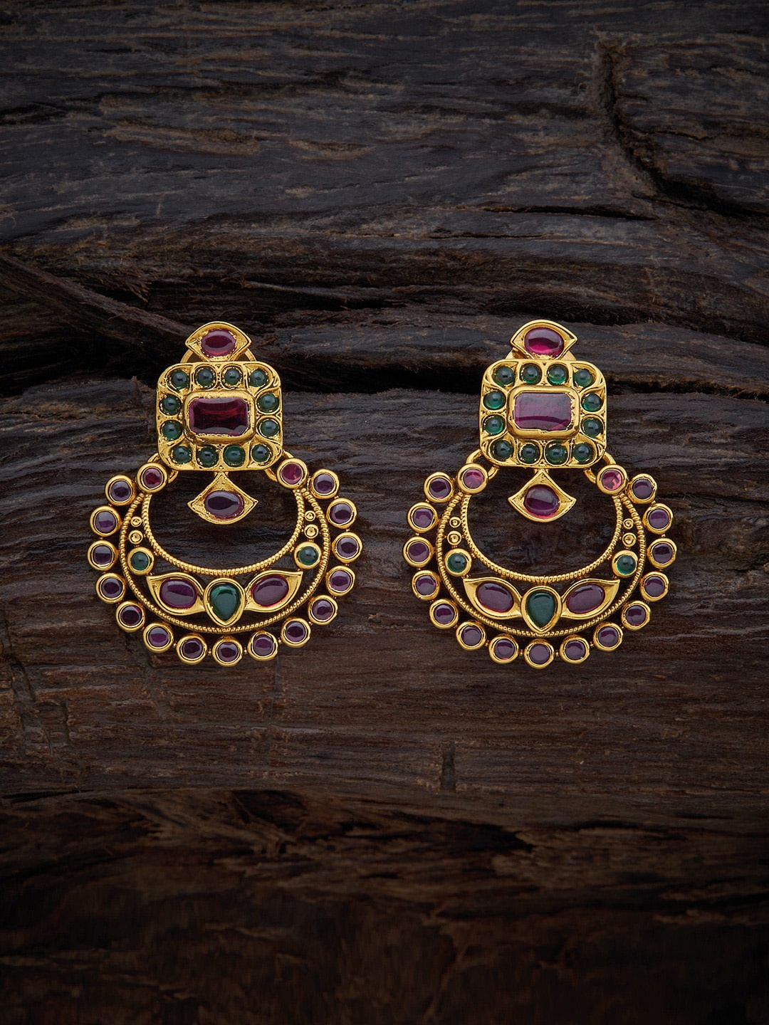

Kushal's Fashion Jewellery Gold-Plated Classic Chandbalis, Red