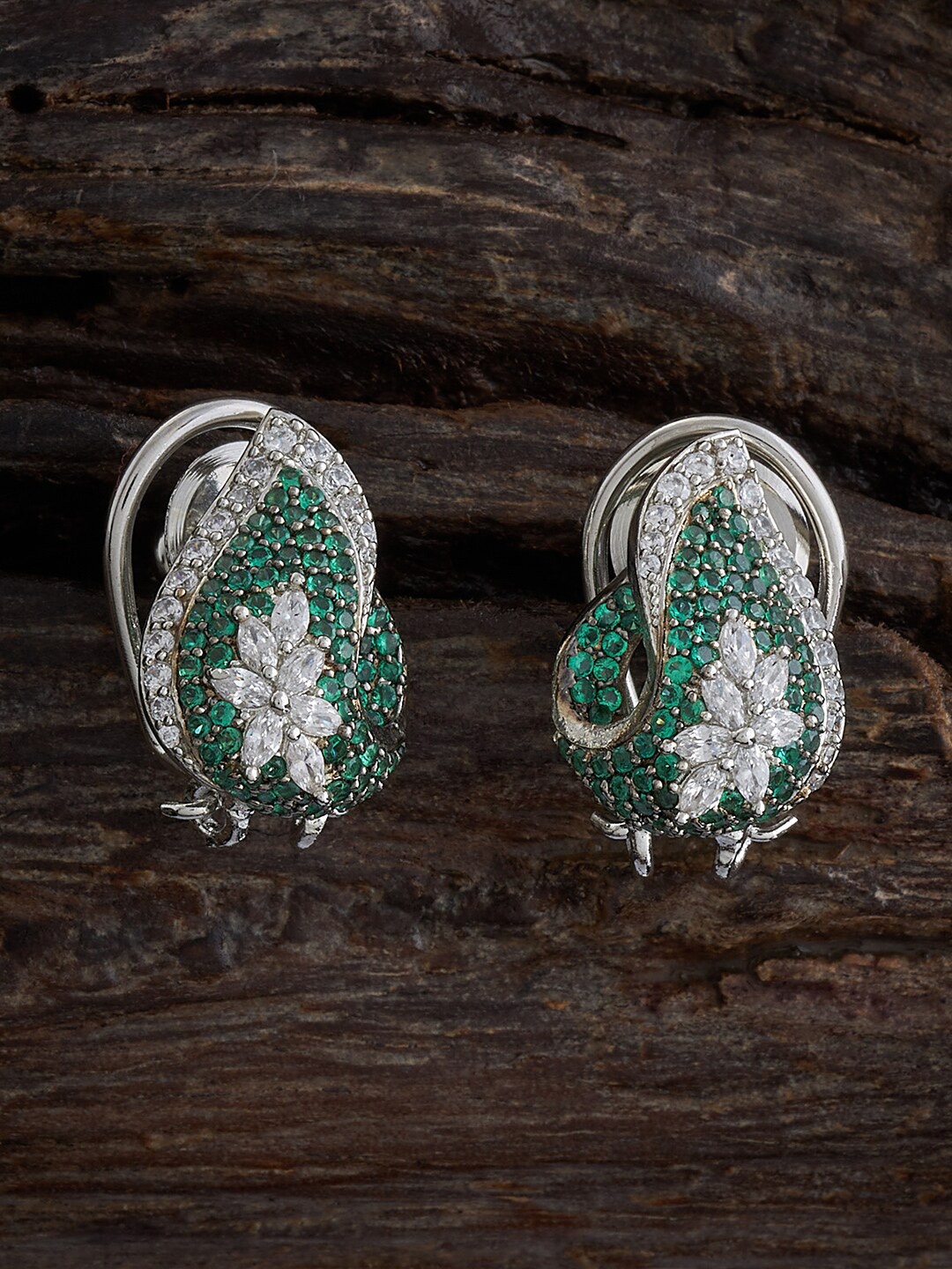 

Kushal's Fashion Jewellery Rhodium-Plated Circular Studs Earrings, Green