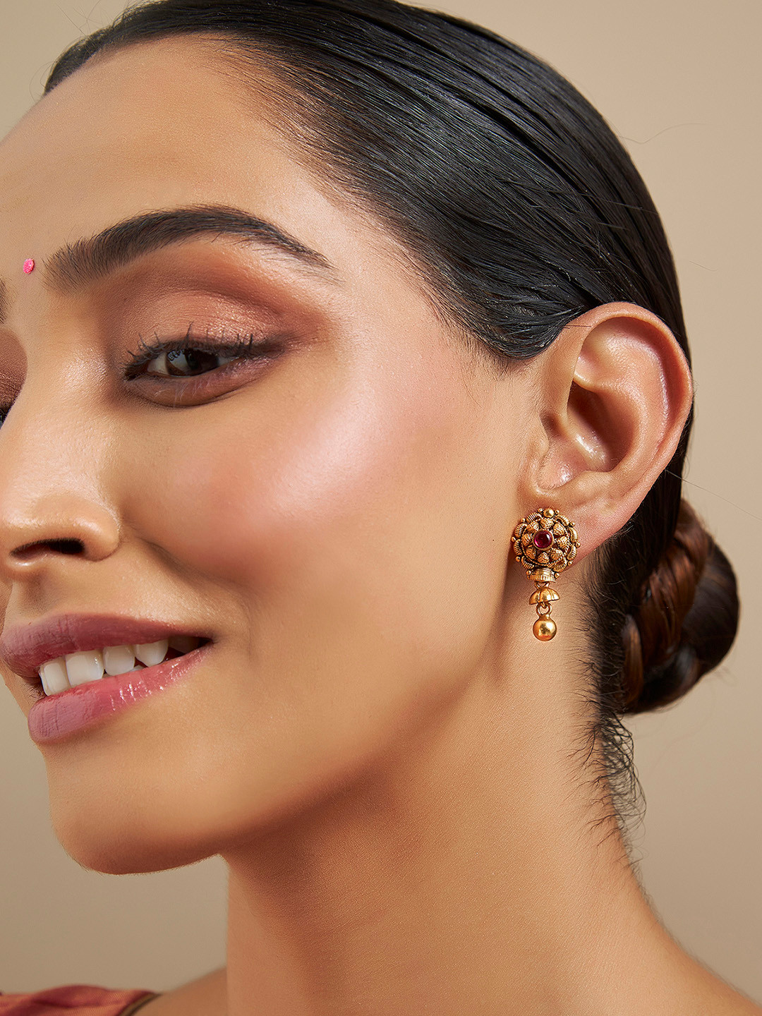 

Kushal's Fashion Jewellery Gold Plated 92.5 Pure Silver Temple Drop Earrings
