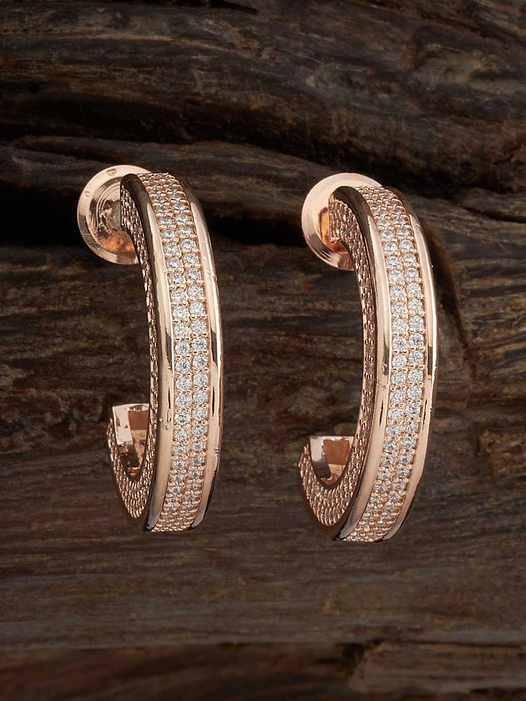 

Kushal's Fashion Jewellery Rose Gold Plated Cubic Zirconia Half Hoop Earrings