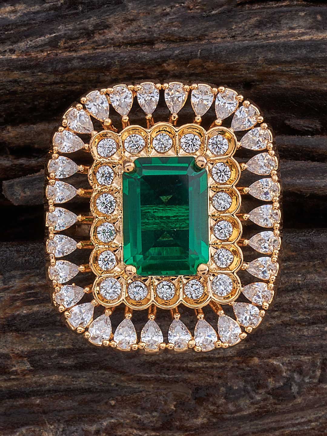 

Kushal's Fashion Jewellery Gold-Plated CZ-Studded Adjustable Finger Ring