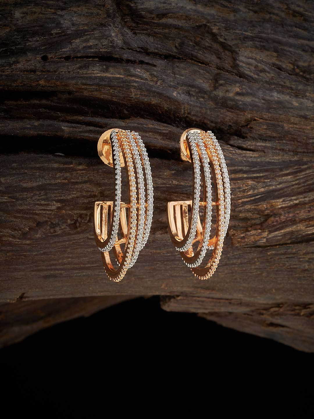 

Kushal's Fashion Jewellery Rhodium Plated Cubic Zirconia Half Hoop Earrings, Gold