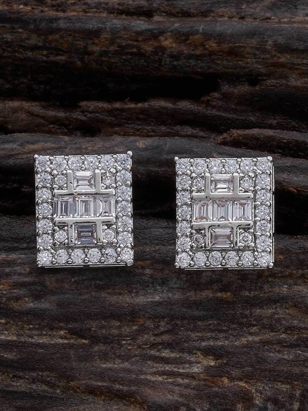 

Kushal's Fashion Jewellery Rhodium Plated Cubic Zirconia Studs Earrings, Silver