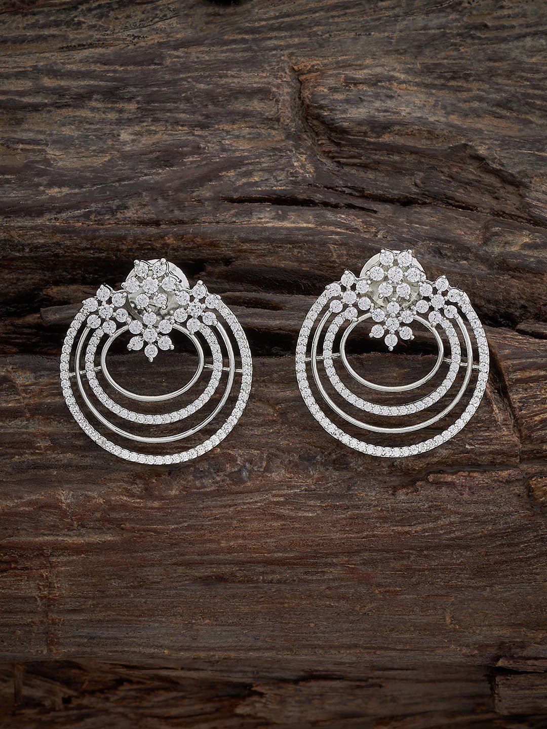 

Kushal's Fashion Jewellery Rhodium Plated Cubic Zirconia Studs Earrings, Silver