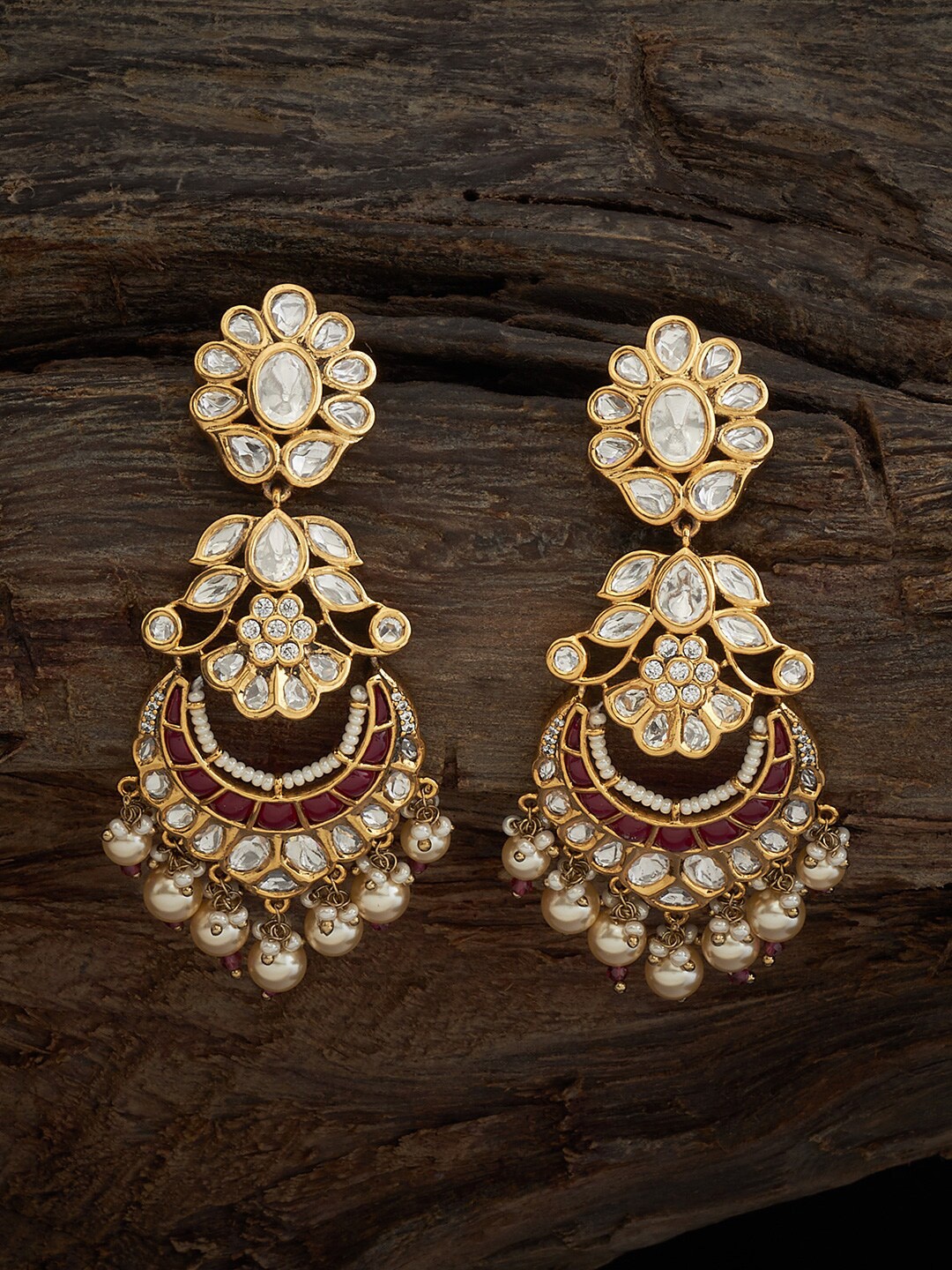 

Kushal's Fashion Jewellery Classic Kundan Chandbalis, Gold