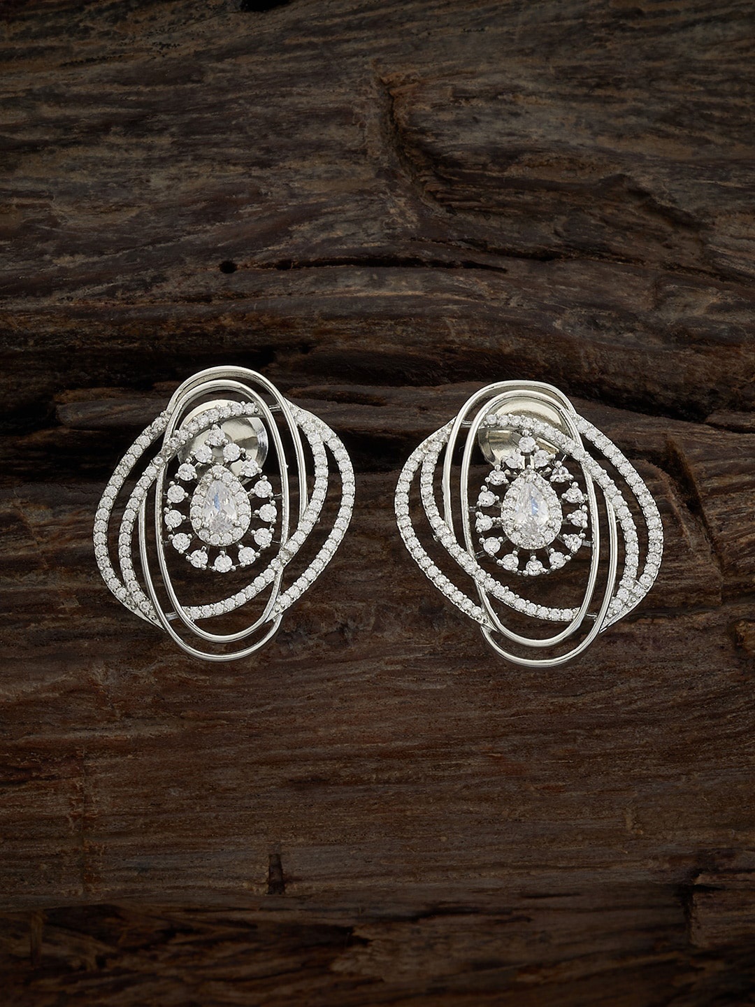 

Kushal's Fashion Jewellery Circular Rhodium-Plated Cubic Zirconia Studded Studs Earrings, White