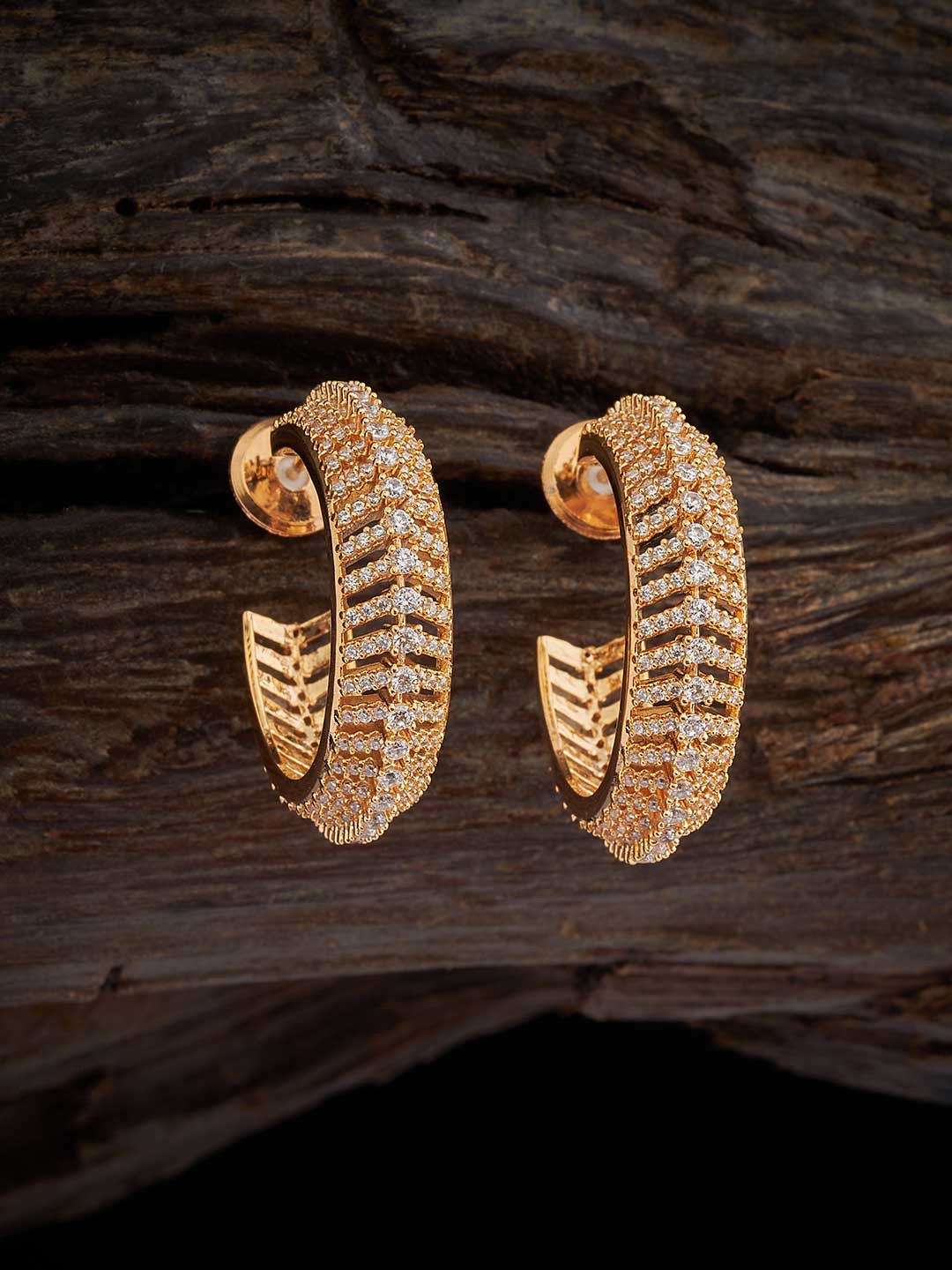 

Kushal's Fashion Jewellery Circular Gold-Plated Cubic Zirconia Studded Hoop Earrings