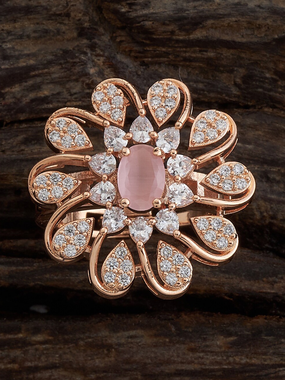 

Kushal's Fashion Jewellery Rose Gold-Plated CZ-Studded Adjustable Finger Ring