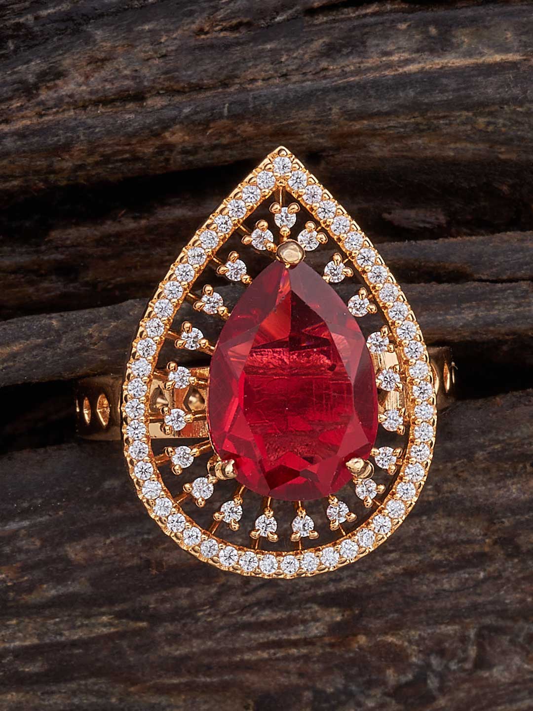 

Kushal's Fashion Jewellery Gold Plated CZ Stone Studded Finger Ring