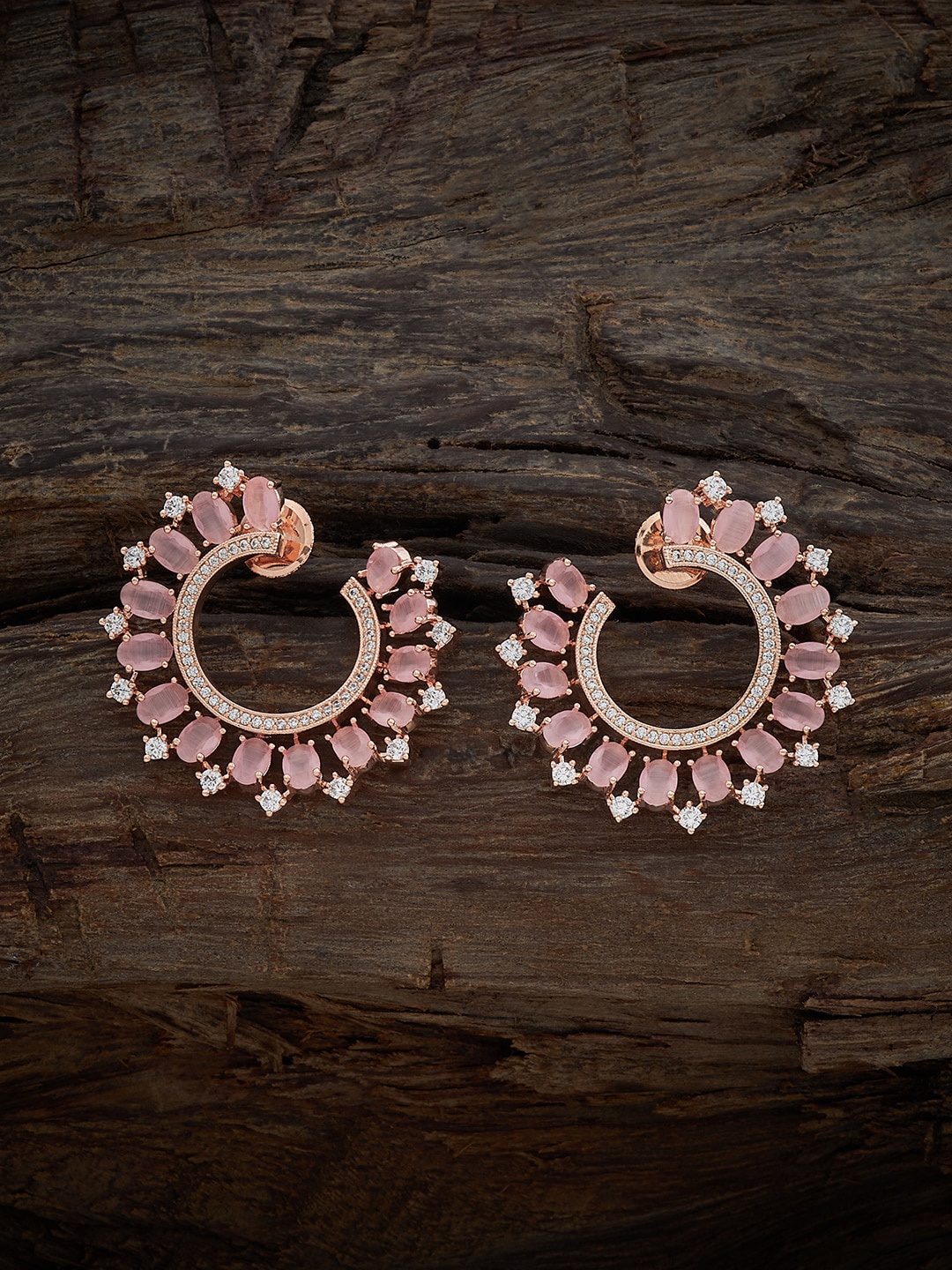 

Kushal's Fashion Jewellery Rose Gold-Plated Cubic Zirconia Studded Half Hoop Earrings, Pink