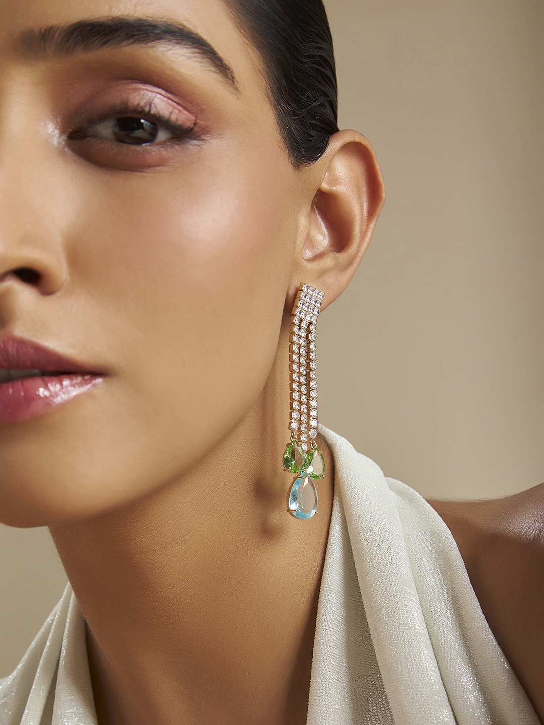 

Kushal's Fashion Jewellery Classic Gold-Plated Cubic Zirconia Studded Drop Earrings