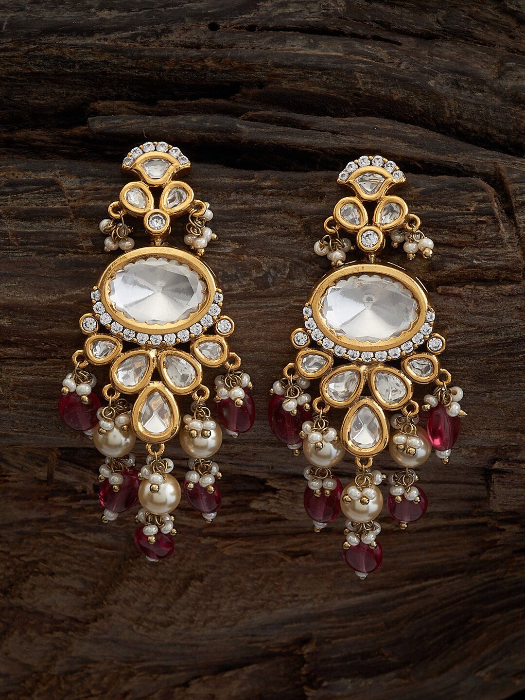 

Kushal's Fashion Jewellery Classic Kundan Studded Ethnic Drop Earrings, Gold
