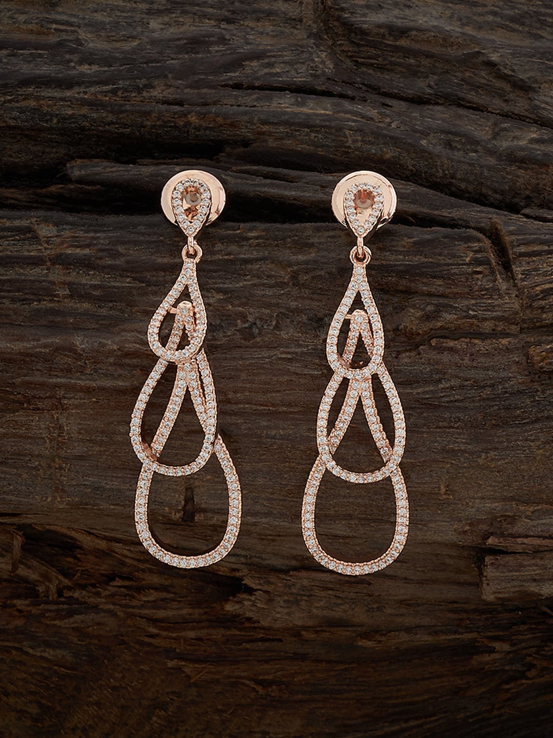 

Kushal's Fashion Jewellery Rose Gold-Plated Cubic Zirconia Studded Drop Earrings
