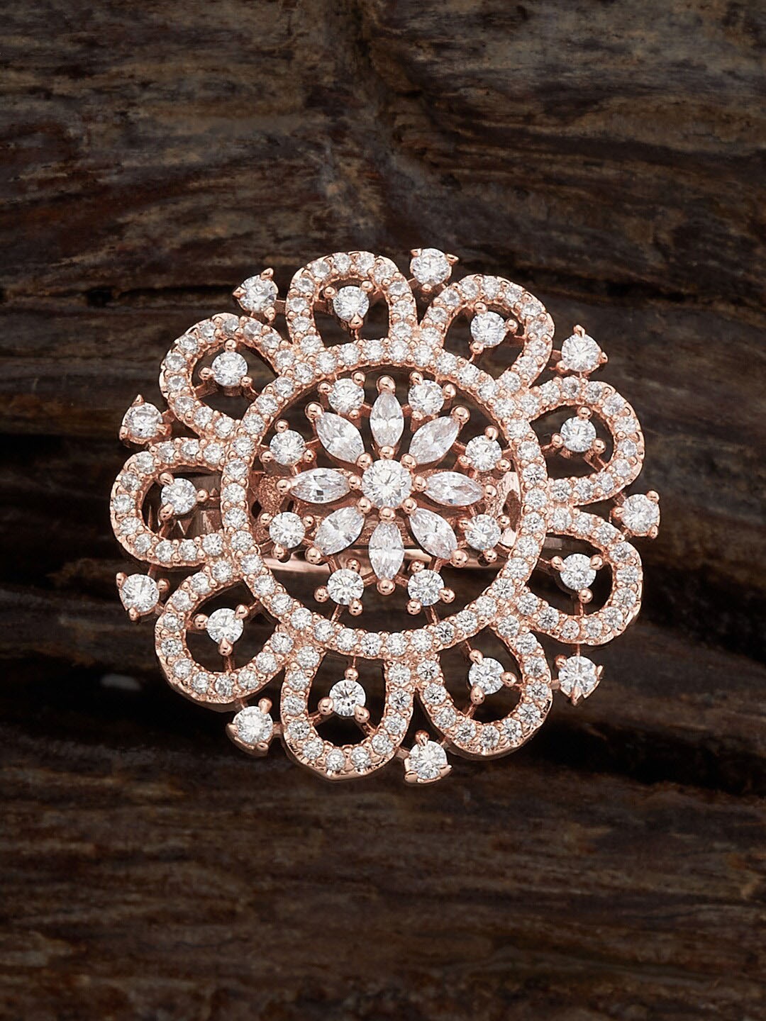 

Kushal's Fashion Jewellery Rose Gold Plated CZ Stone Studded Finger Ring