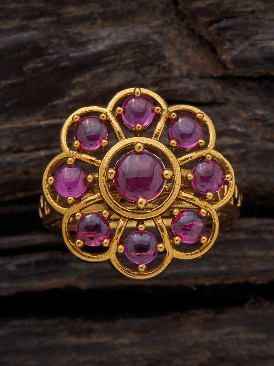 

Kushal's Fashion Jewellery Gold-Plated Stones-Studded Antique Ring