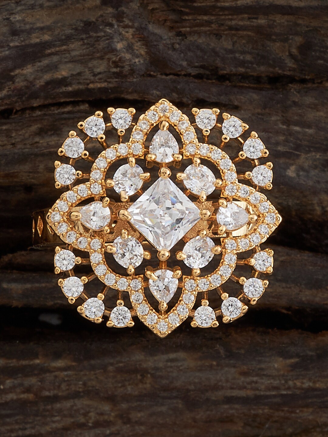

Kushal's Fashion Jewellery Gold Plated CZ Stone Studded Finger Ring