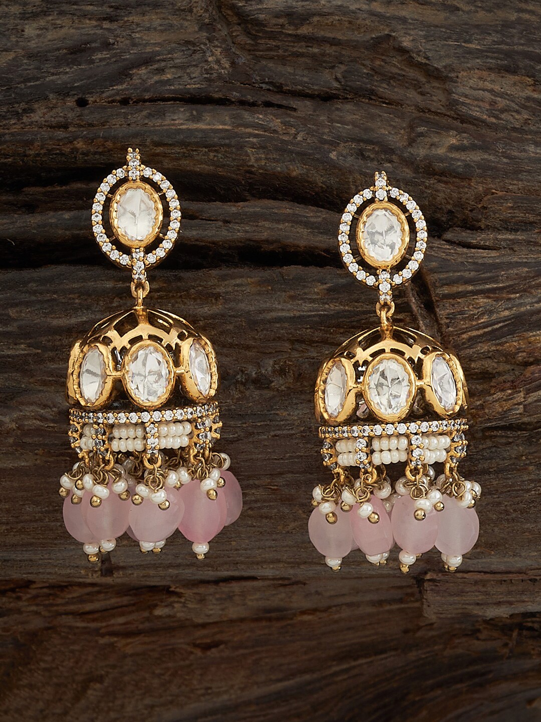 

Kushal's Fashion Jewellery Kundan Studded Dome Shaped Jhumkas Earrings, Gold