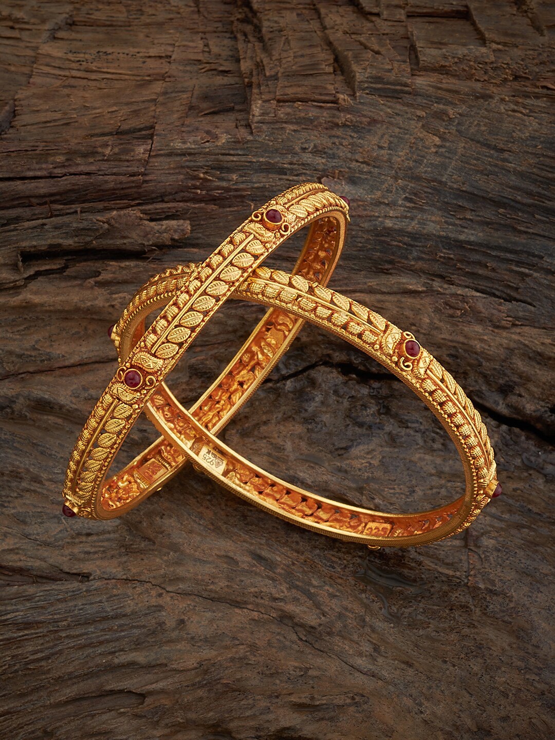 

Kushal's Fashion Jewellery 92.5 Silver Set Of 2 Gold-Plated Ruby -Studded Bangles