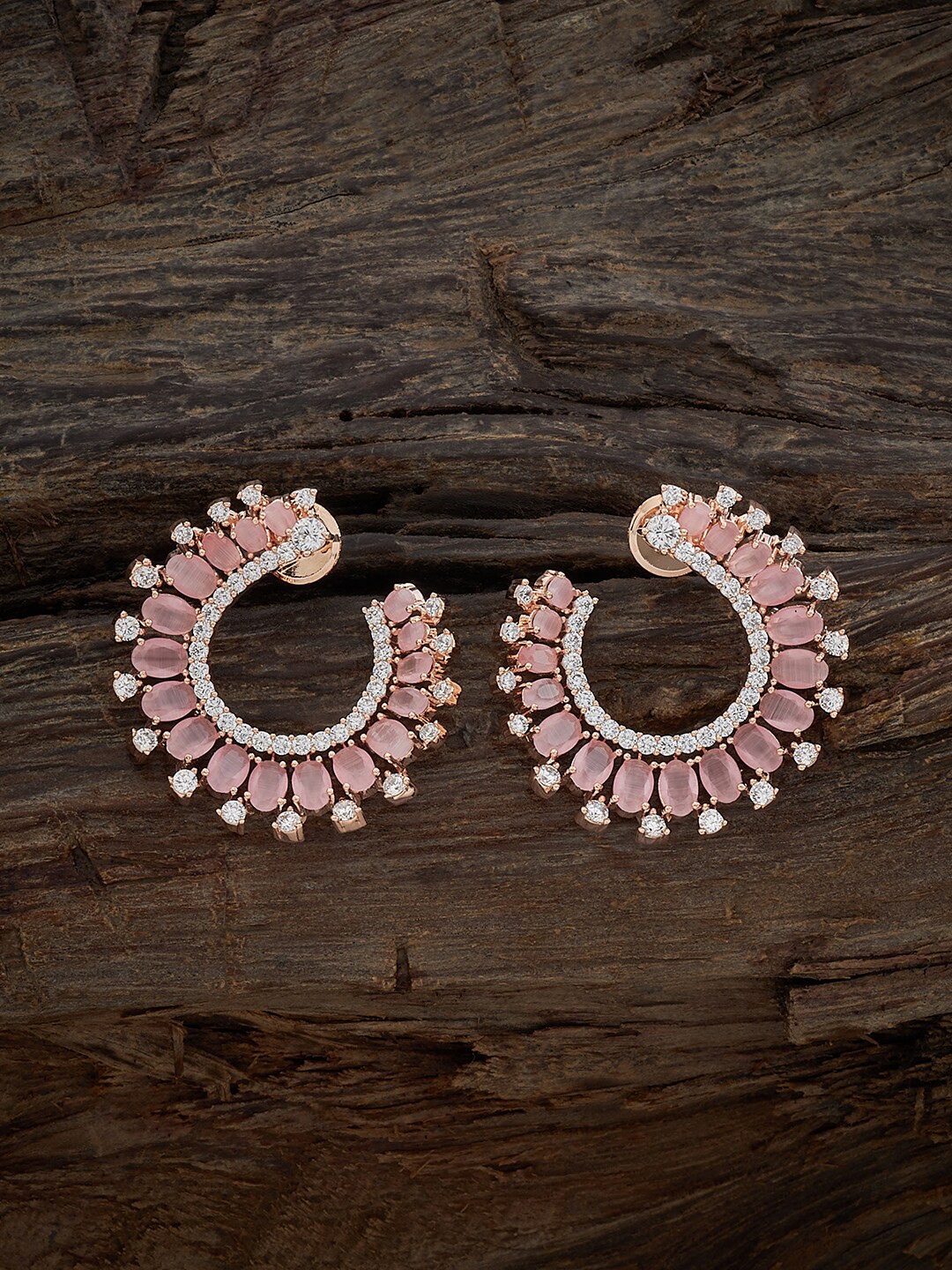 

Kushal's Fashion Jewellery Rose Gold-Plated Cubic Zirconia Circular Half Hoop Earrings
