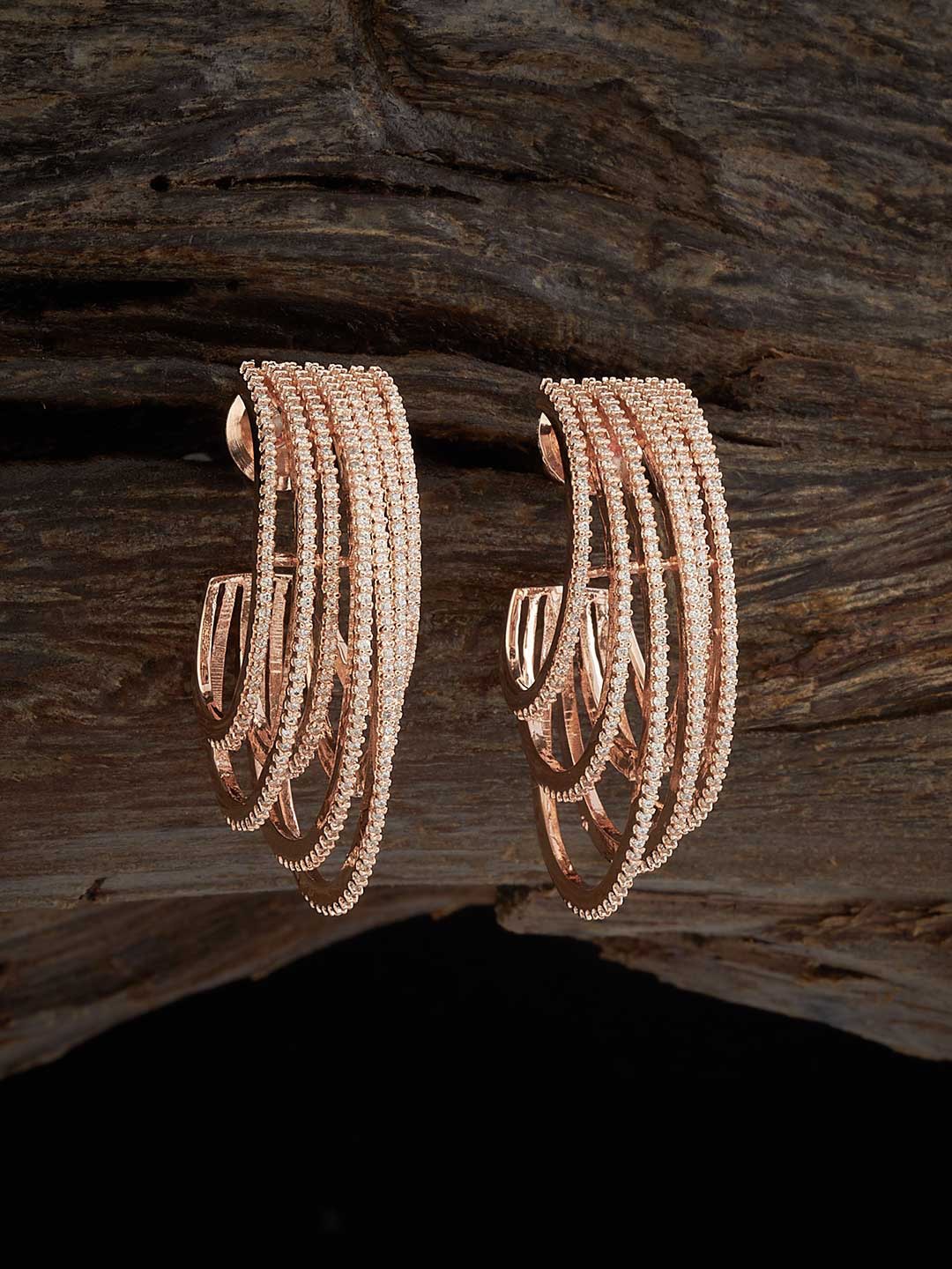 

Kushal's Fashion Jewellery Rose Gold-Plated Cubic Zirconia Circular Half Hoop Earrings