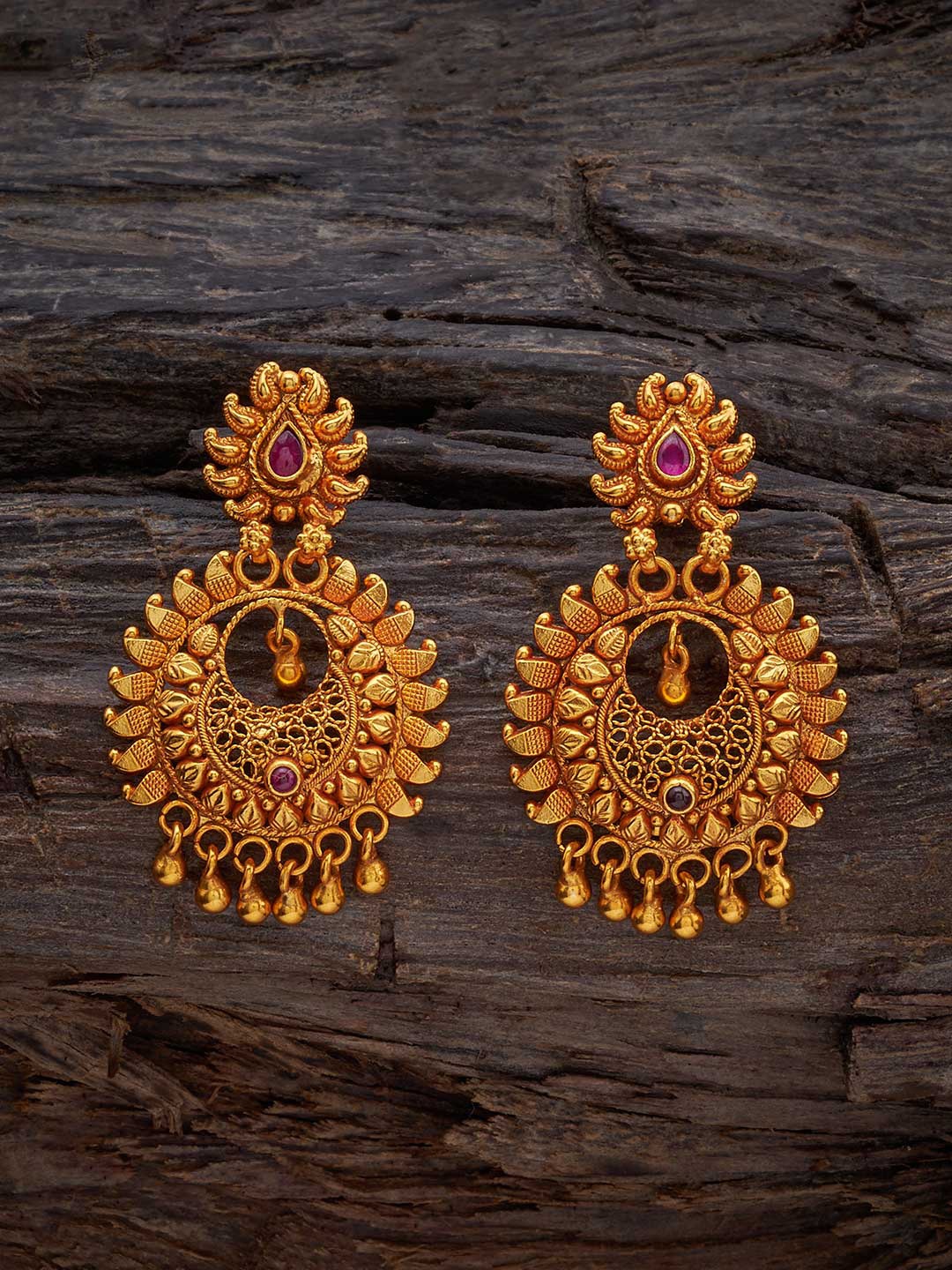 

Kushal's Fashion Jewellery 92.5 Pure Silver Gold-Plated Stones Studded Drop Earrings