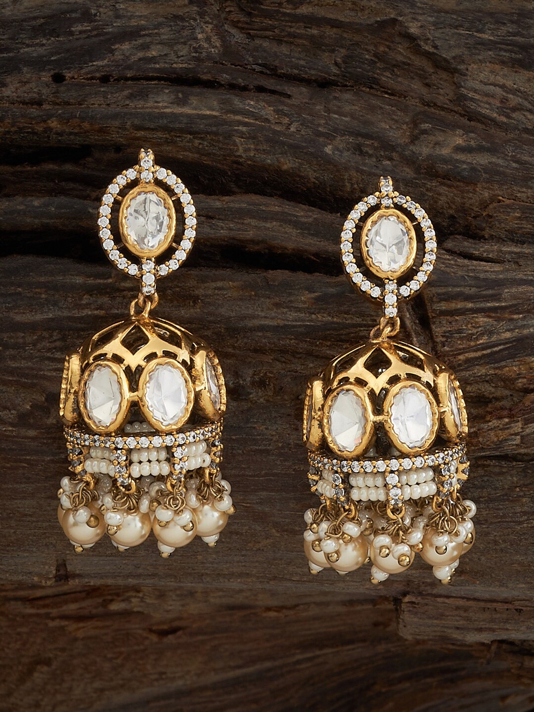 

Kushal's Fashion Jewellery Kundan Studded Beads Beaded Dome Shaped Jhumkas, Gold
