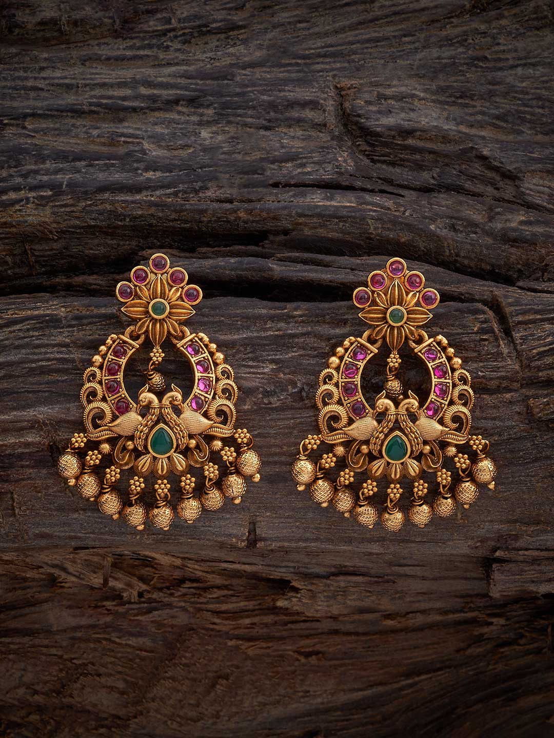 

Kushal's Fashion Jewellery Gold-Plated Stones Studded Peacock Shaped Drop Earrings