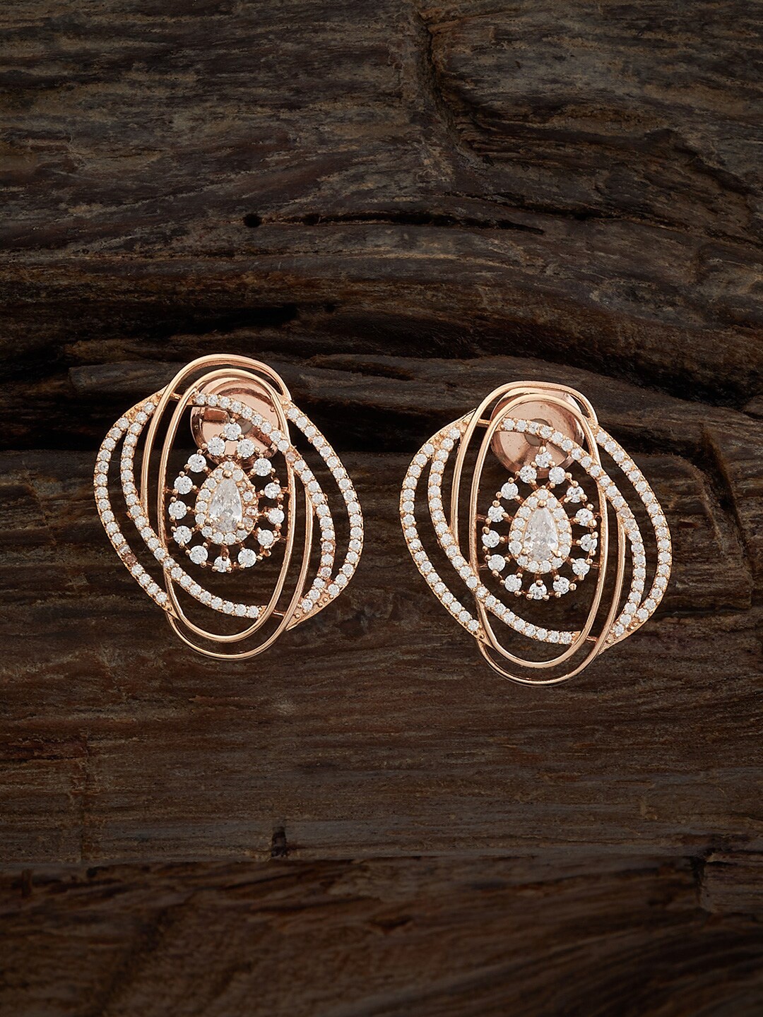 

Kushal's Fashion Jewellery Gold-Plated Cubic Zirconia Studded Oval Drop Earrings