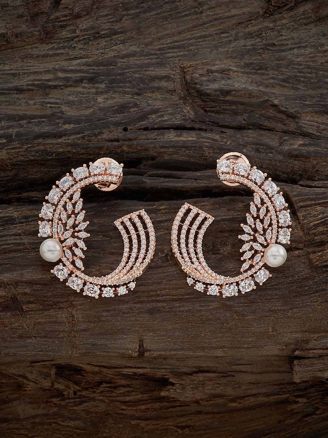 

Kushal's Fashion Jewellery Rose Gold-Plated Cubic Zirconia Studded Circular Studs Earrings