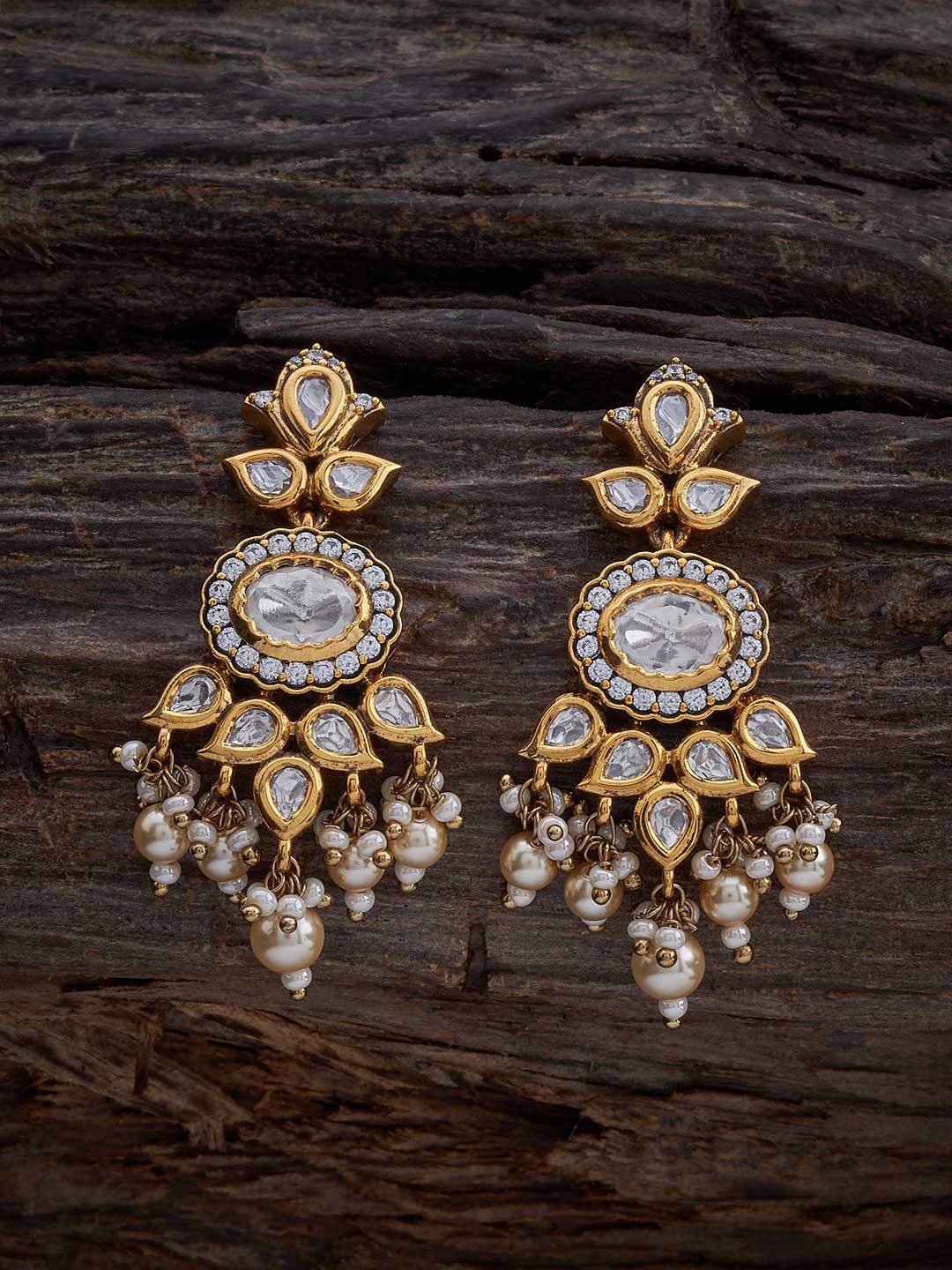 

Kushal's Fashion Jewellery Kundan Studded Beads Beaded Classic Drop Earrings, Gold