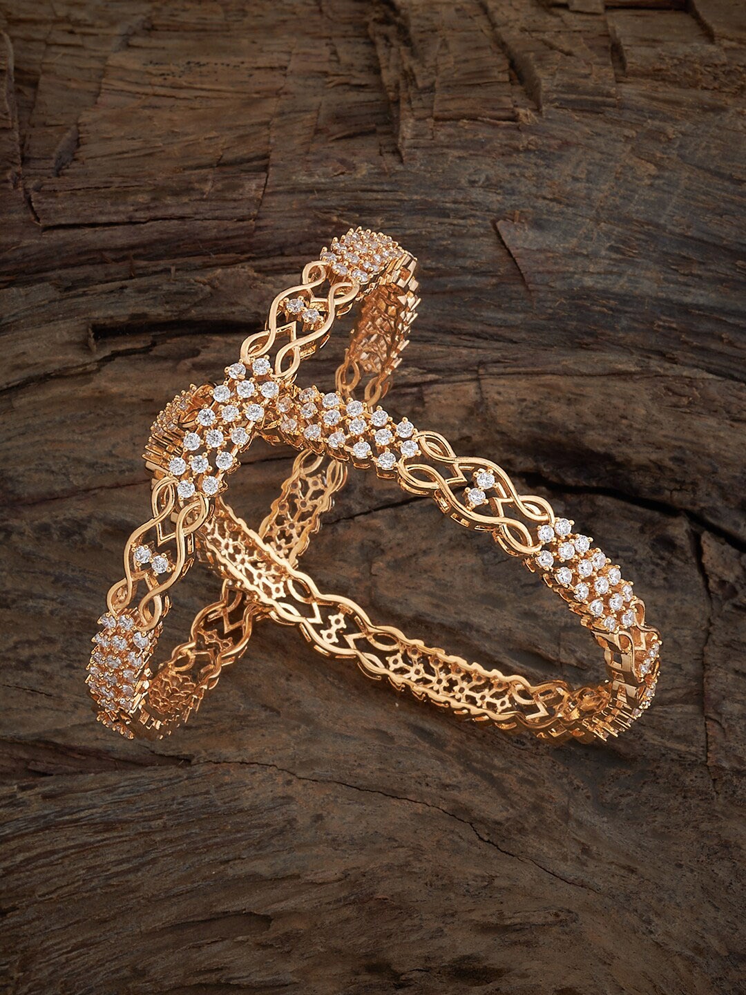 

Kushal's Fashion Jewellery Set Of 2 Gold-Plated Zircon Studded Bangles