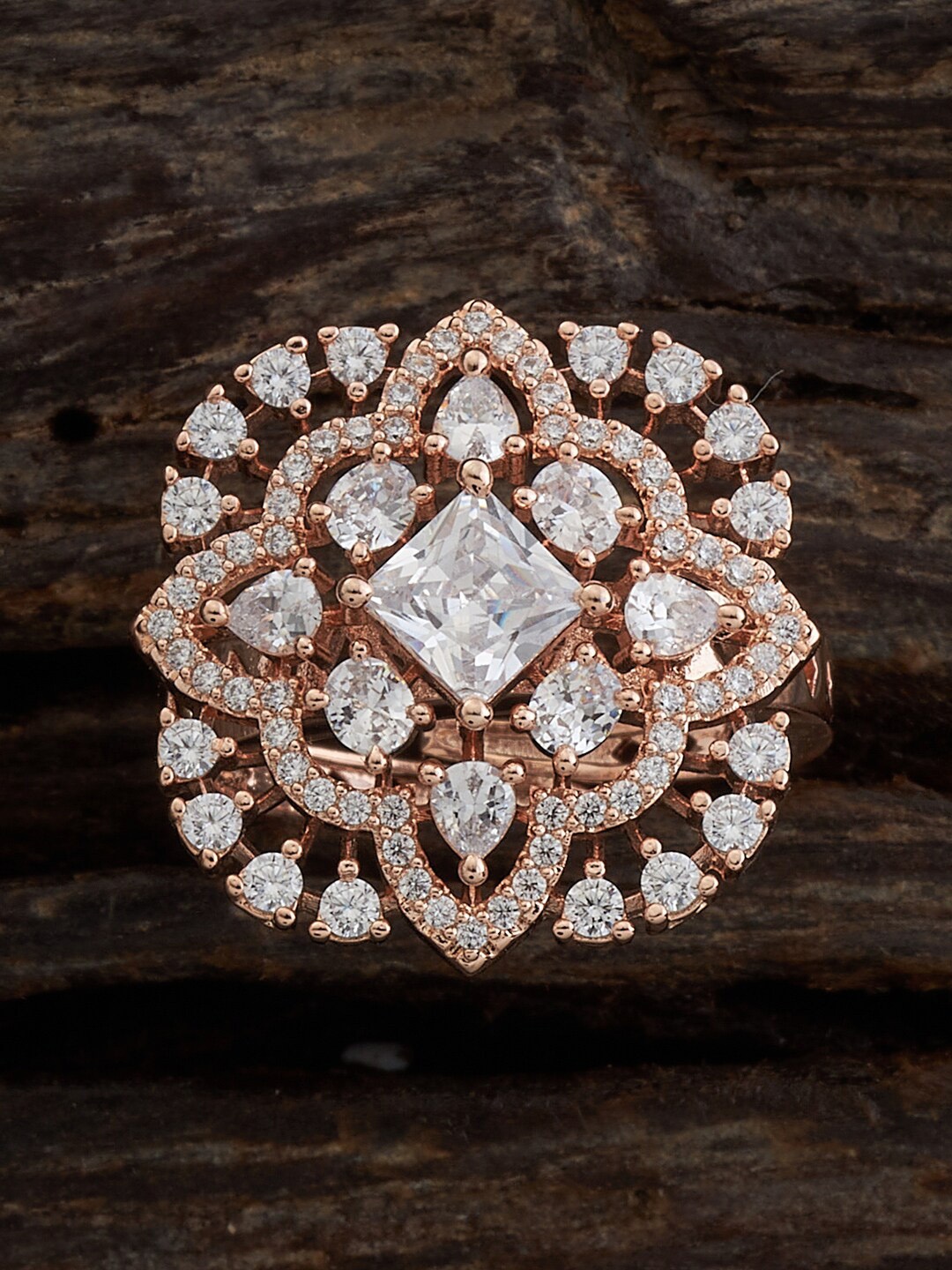 

Kushal's Fashion Jewellery Rose Gold-Plated CZ Studded Finger Ring