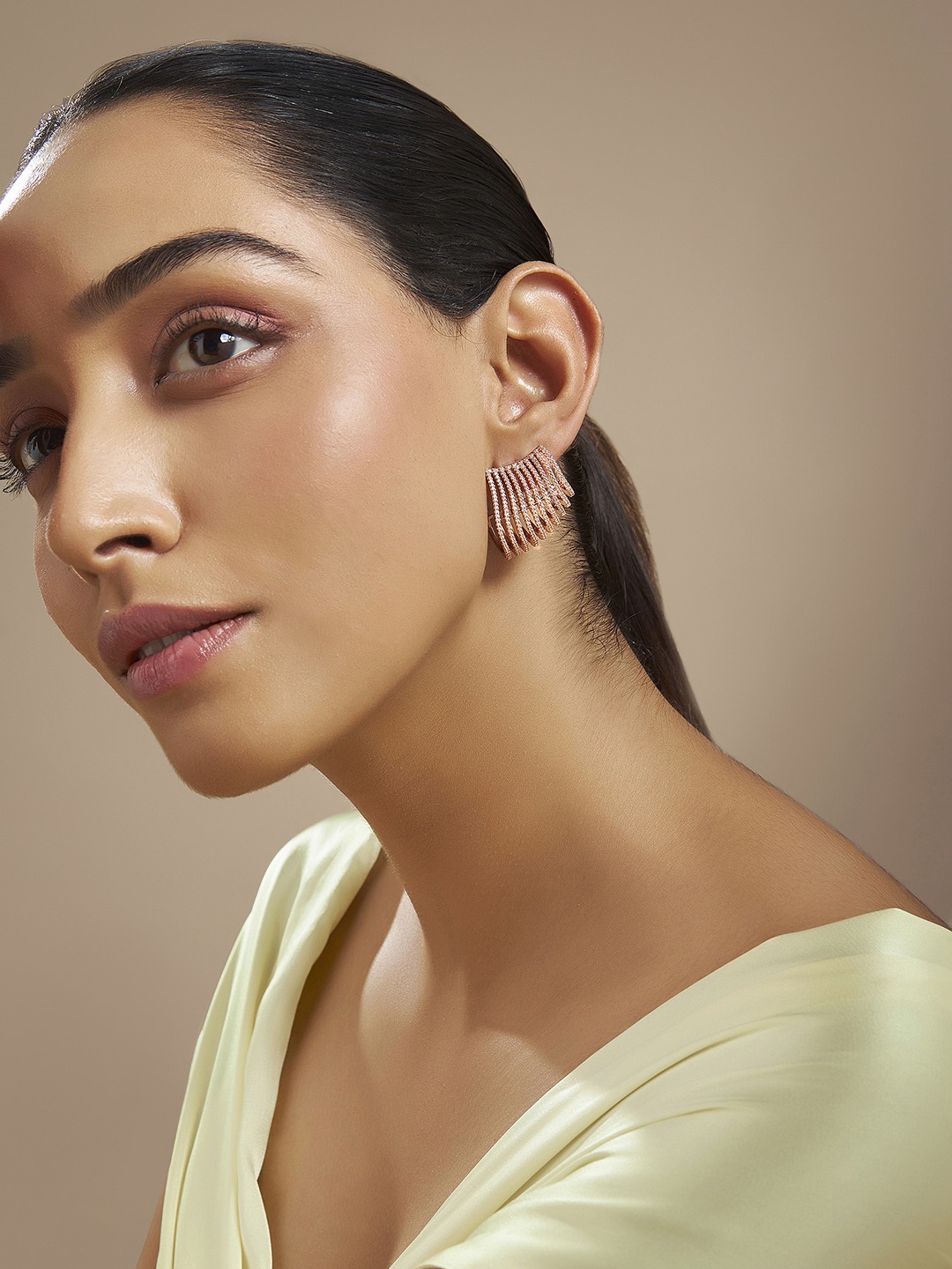 

Kushal's Fashion Jewellery Rose Gold-Plated Cubic Zirconia Circular Studs Earrings, White