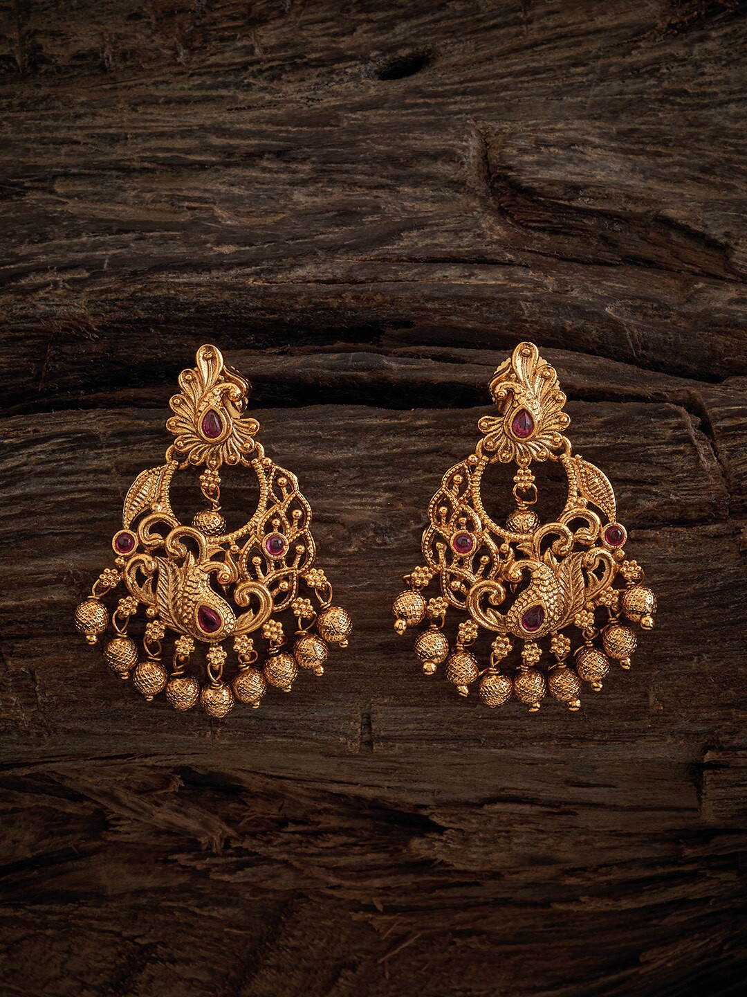 

Kushal's Fashion Jewellery Gold-Plated Antique Circular Chandbalis, Red