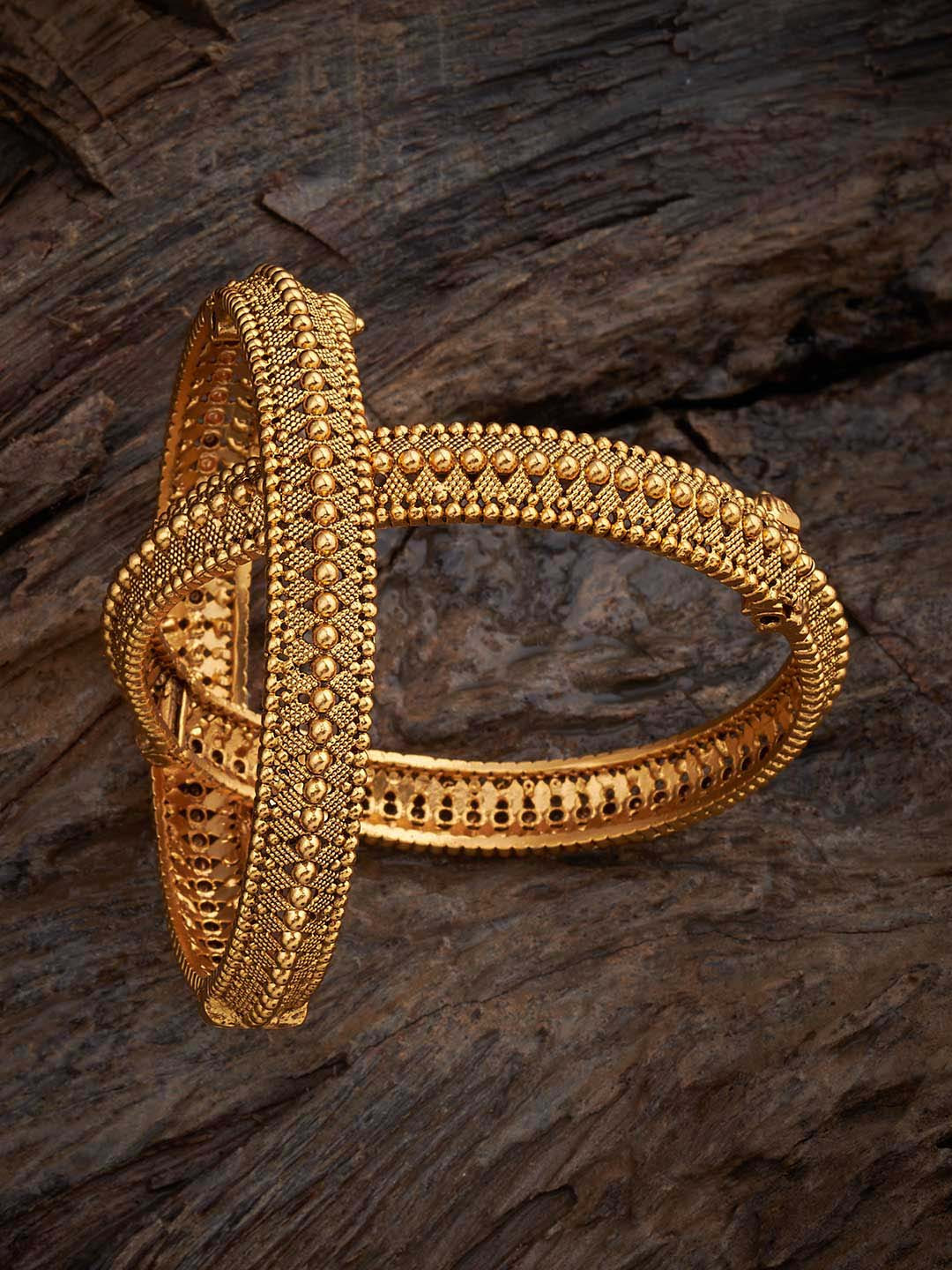 

Kushal's Fashion Jewellery Set of 2 Gold-Plated Antique Bangles