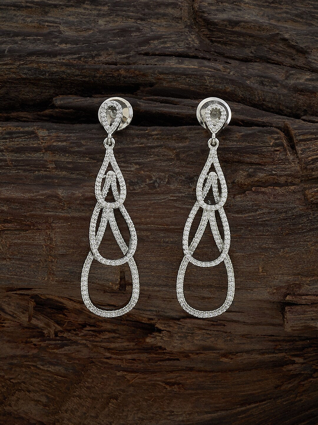 

Kushal's Fashion Jewellery Rhodium-Plated Teardrop Shaped Cubic Zirconia Drop Earrings, White