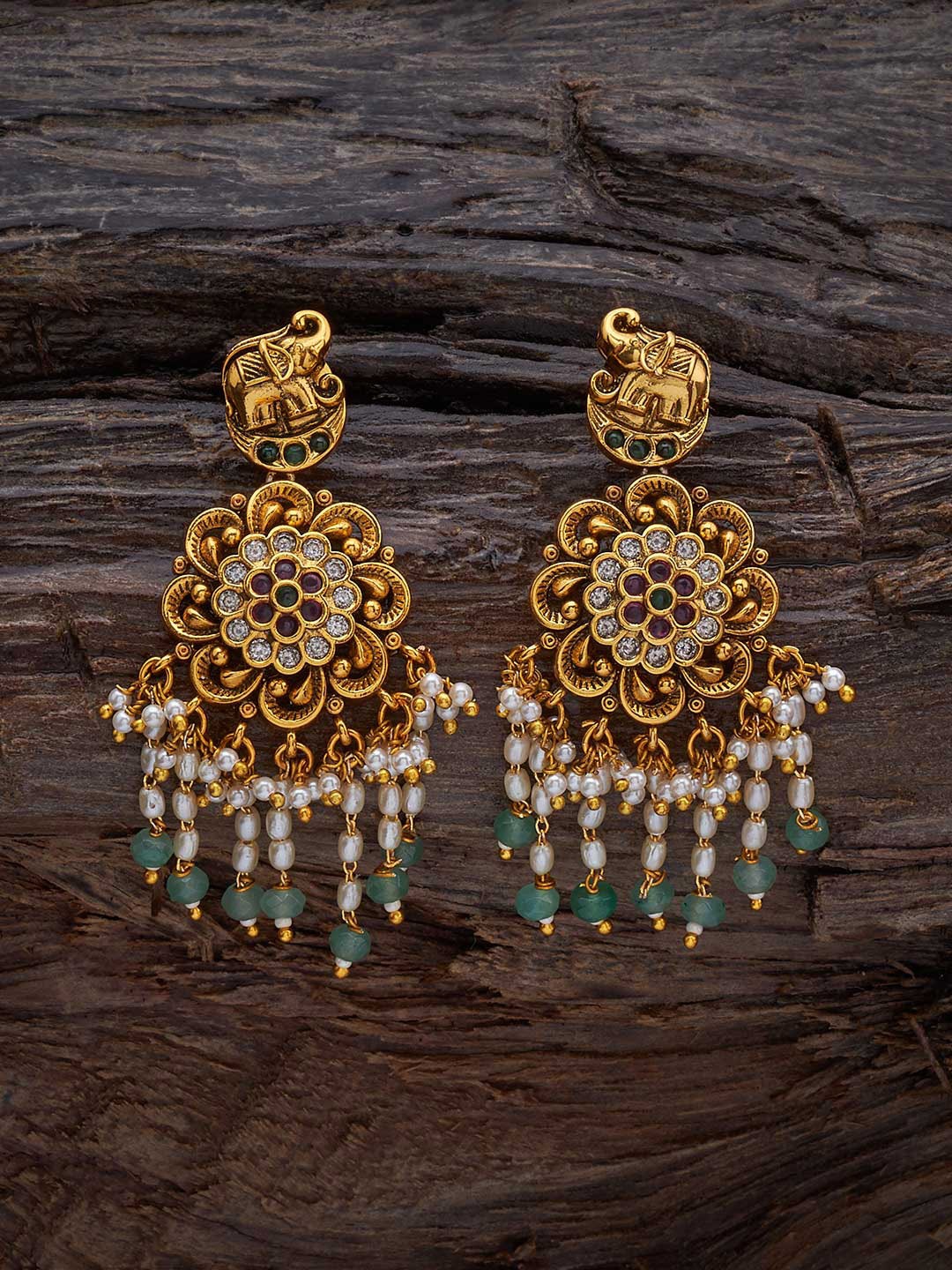 

Kushal's Fashion Jewellery Gold-Plated Classic Chandbalis, Red