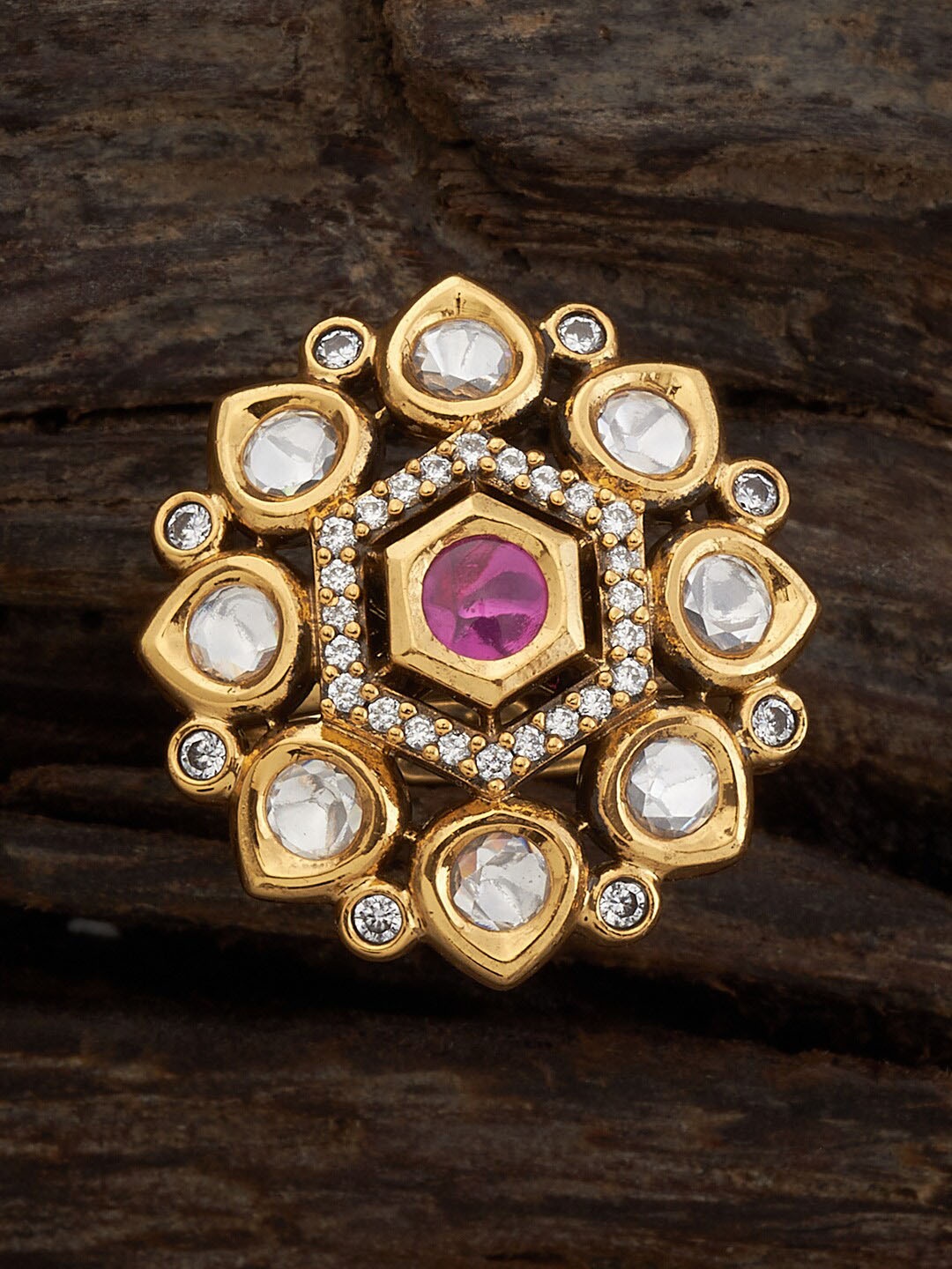 

Kushal's Fashion Jewellery Kundan-Studded Finger Ring, Gold