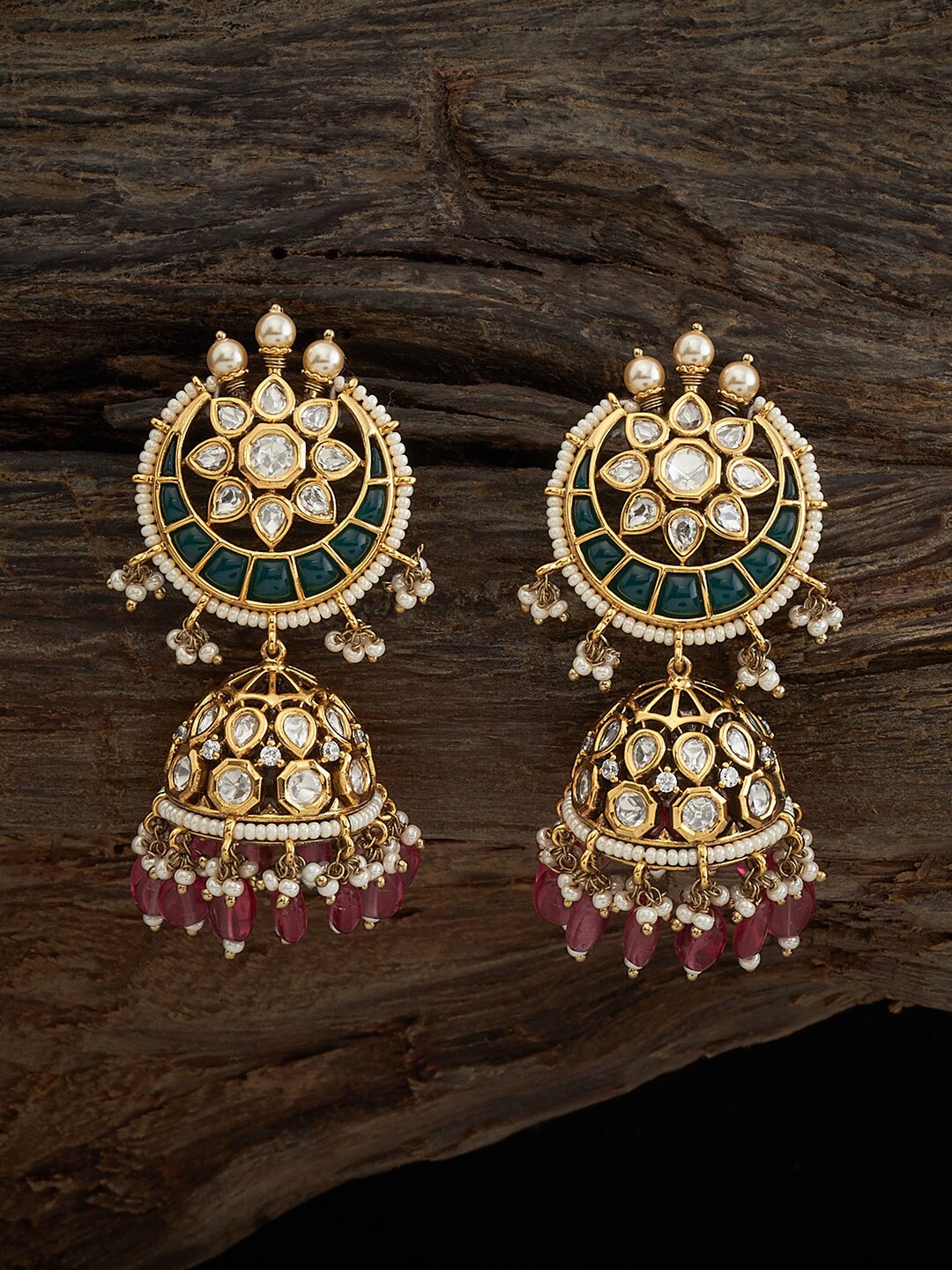 

Kushal's Fashion Jewellery Dome Shaped Kundan Studded Jhumkas, Gold