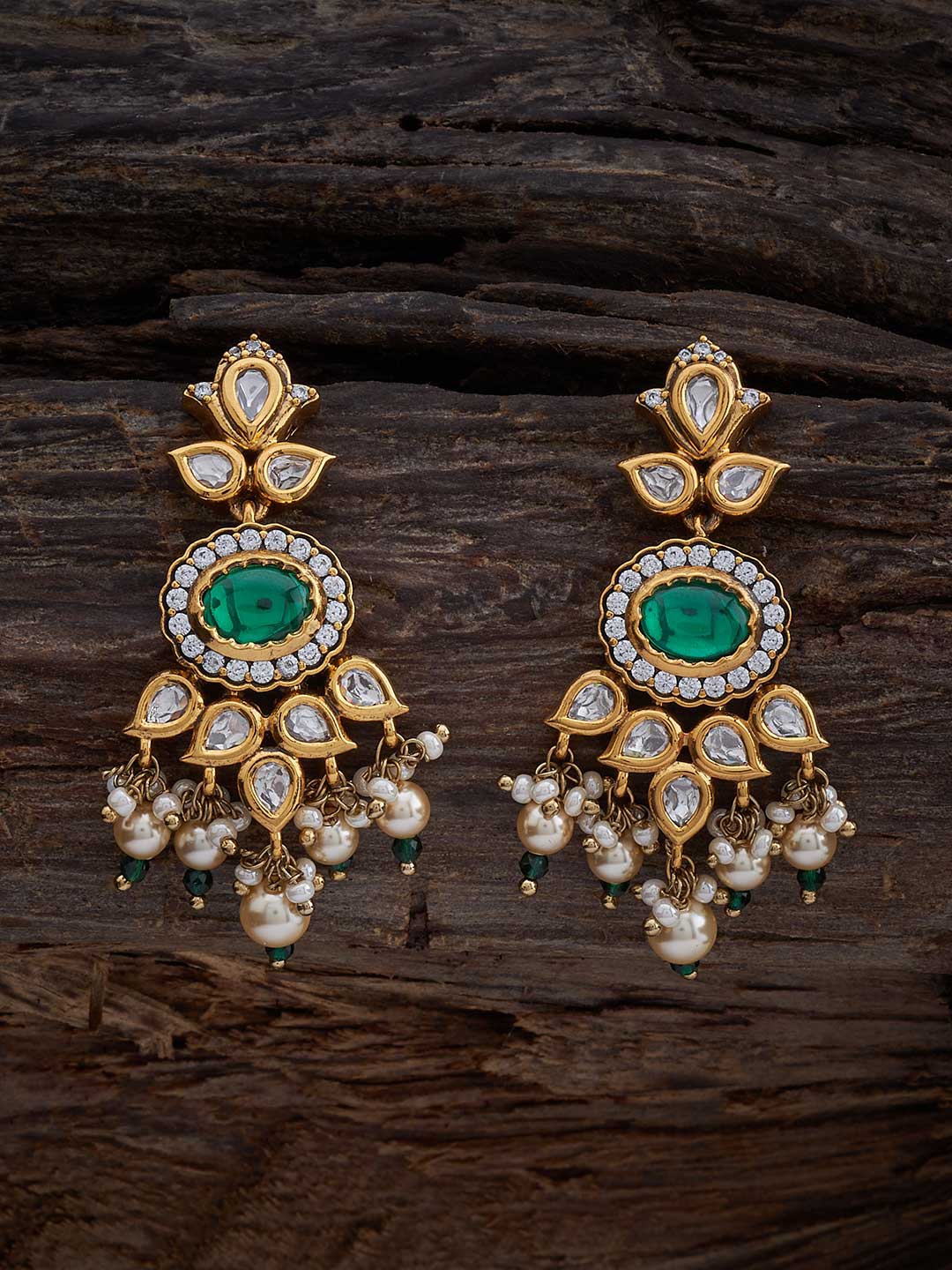 

Kushal's Fashion Jewellery Kundan Studded Drop Earrings, Gold