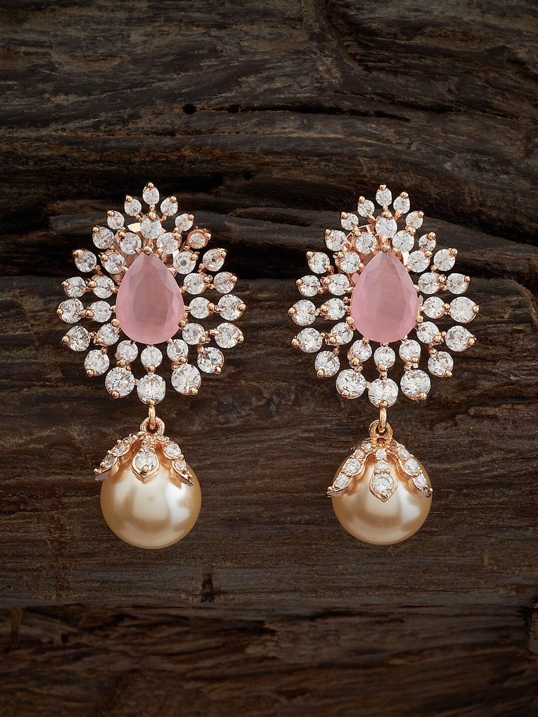 

Kushal's Fashion Jewellery Rose Gold-Plated Teardrop Shaped Drop Earrings, Pink