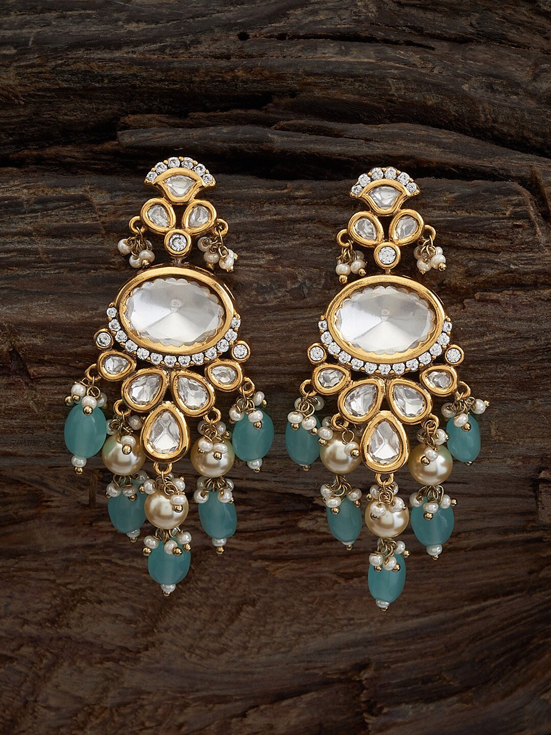 

Kushal's Fashion Jewellery Classic Kundan Chandbalis, Gold