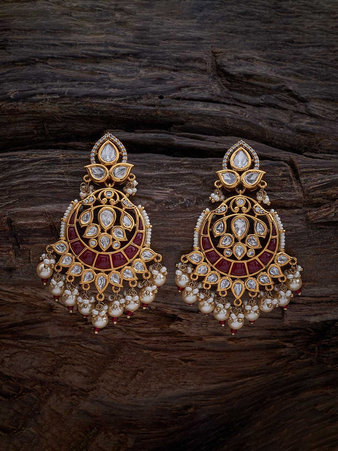 

Kushal's Fashion Jewellery Classic Kundan Chandbalis, Gold