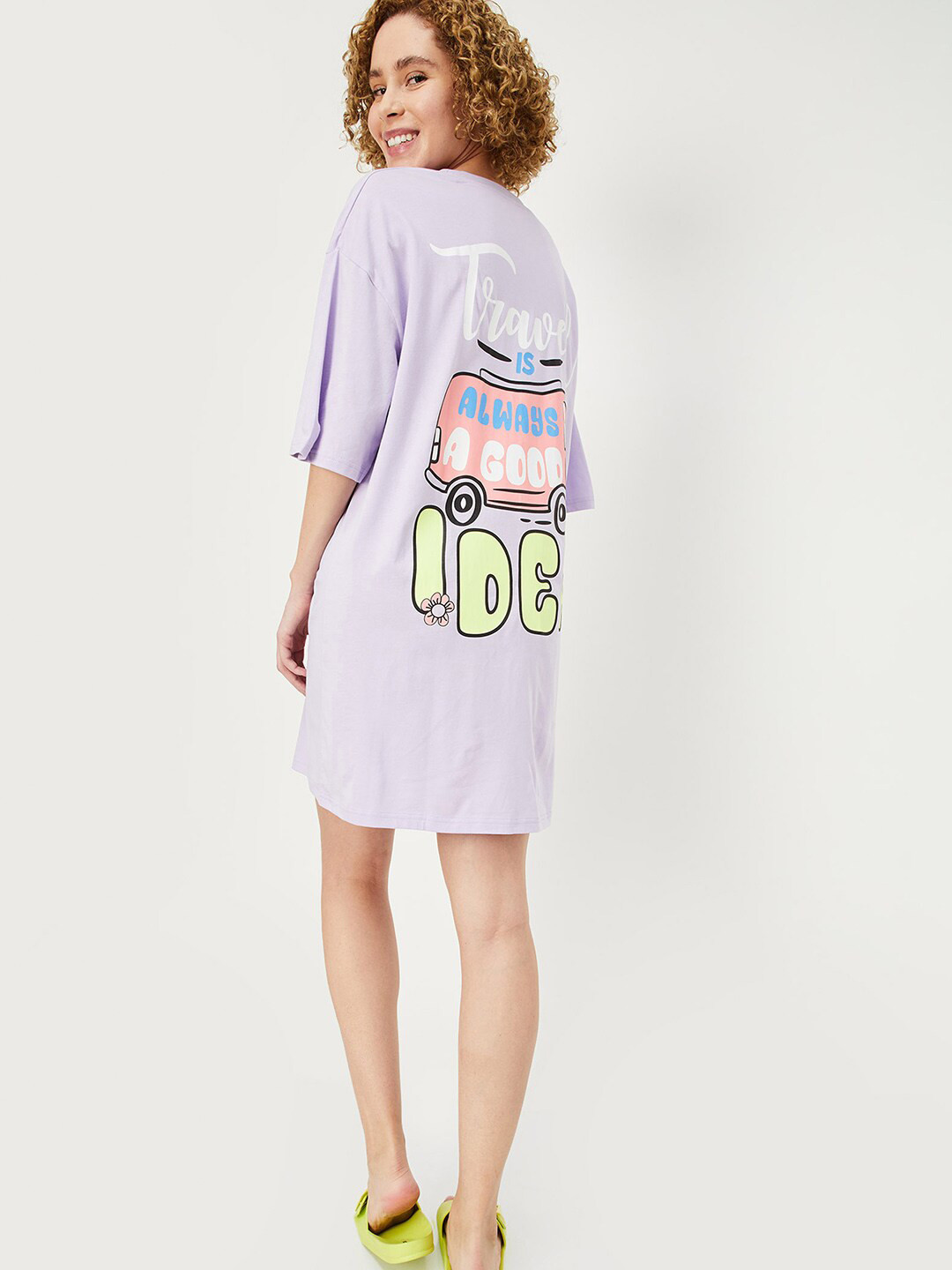 

max Typography Printed Pure Cotton Nightdress, Purple