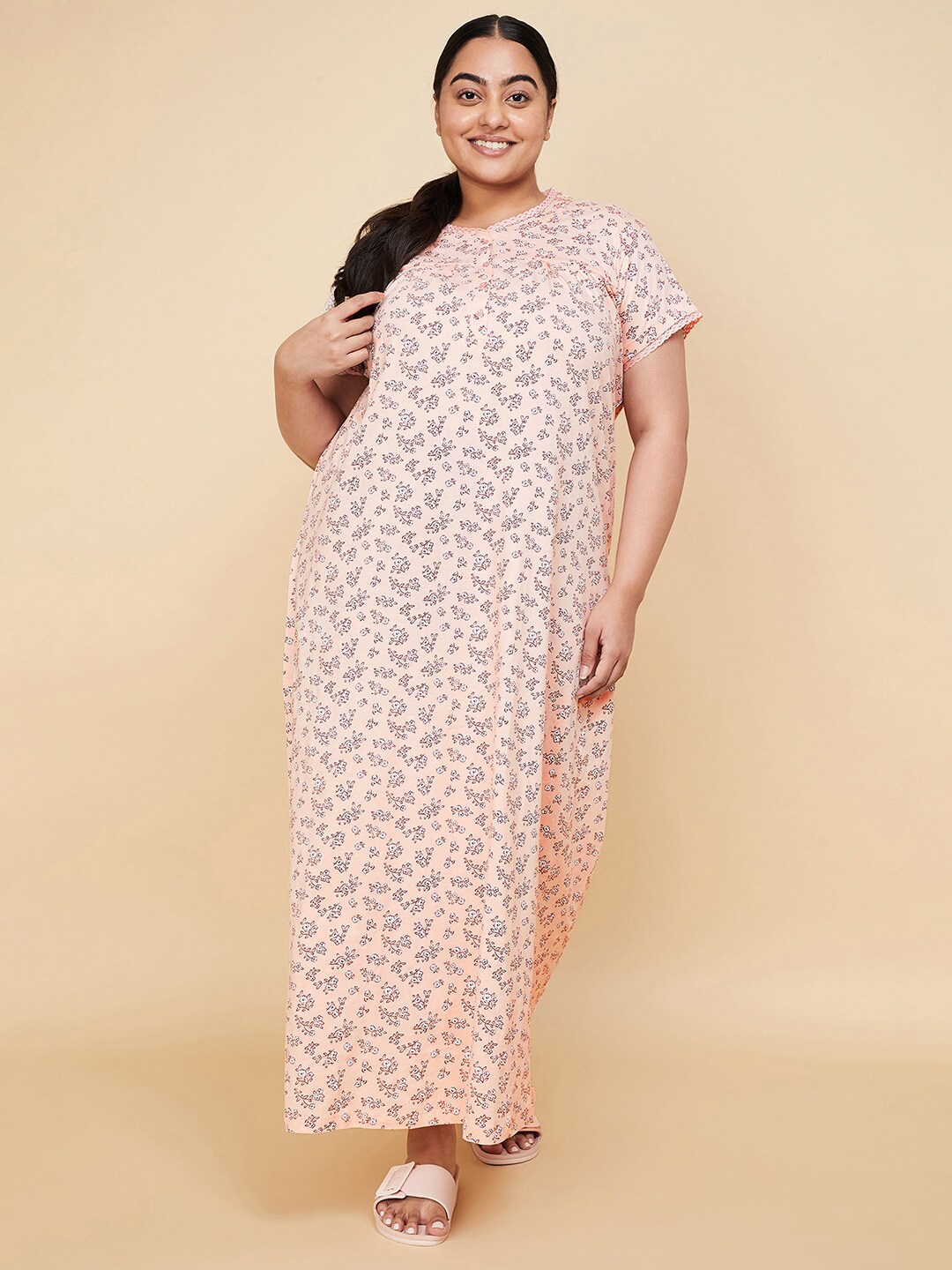 

max Plus Size Floral Printed Pure Cotton Maxi Nightdress, Pink