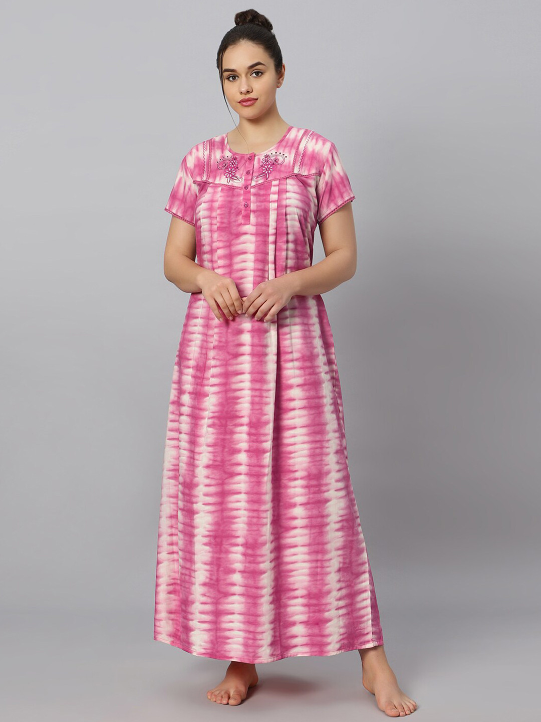 

QUIRA Tie & Dye Dyed Maxi Embroidered Maxi Nightdress, Pink
