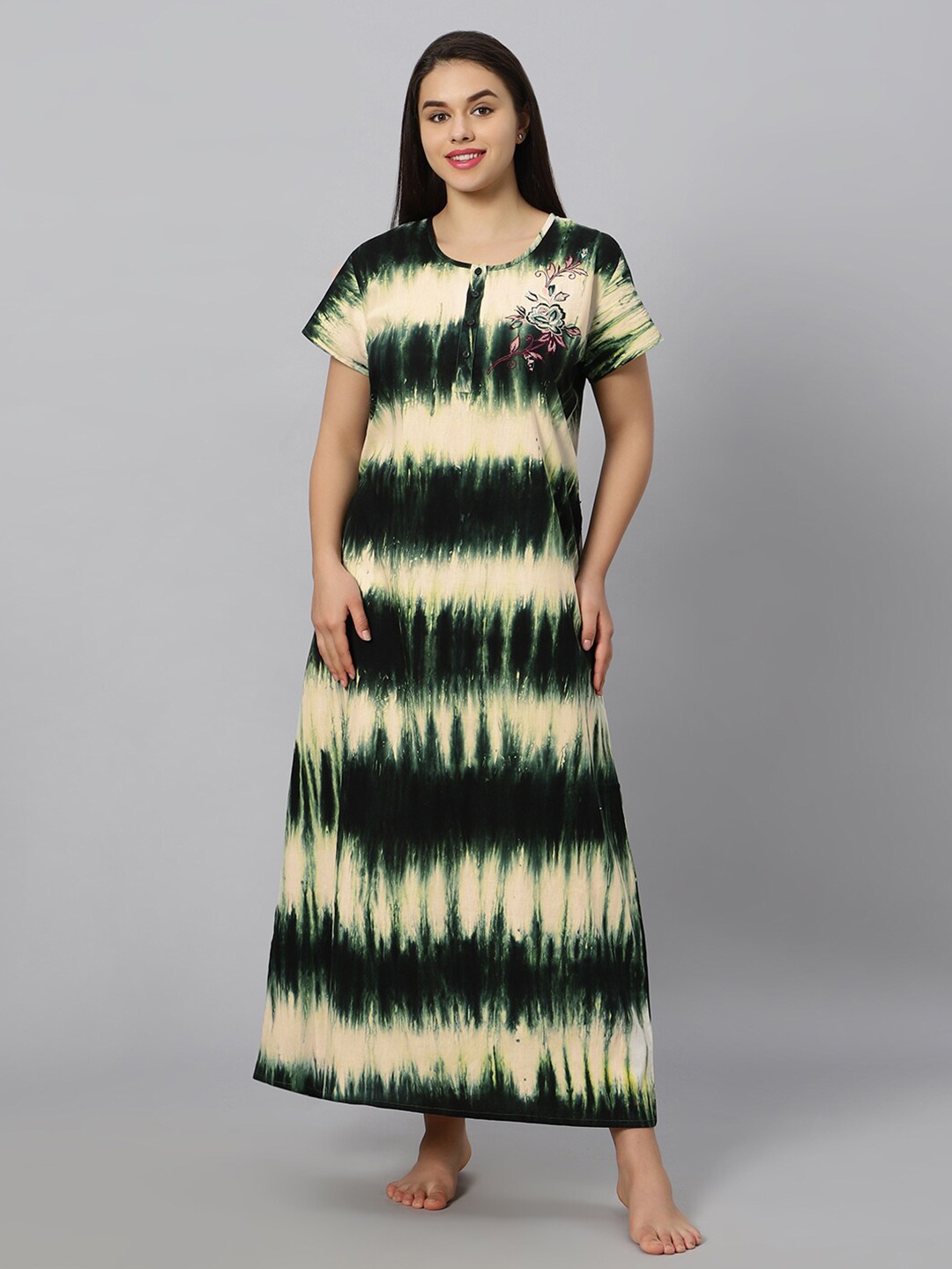 

QUIRA Tie & Dye Dyed Maxi Embroidered Maxi Nightdress, Green