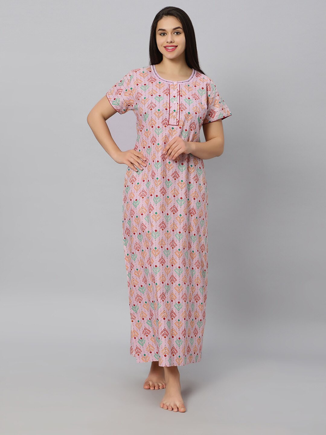 

QUIRA Geometric Printed Maxi Nightdress, Pink